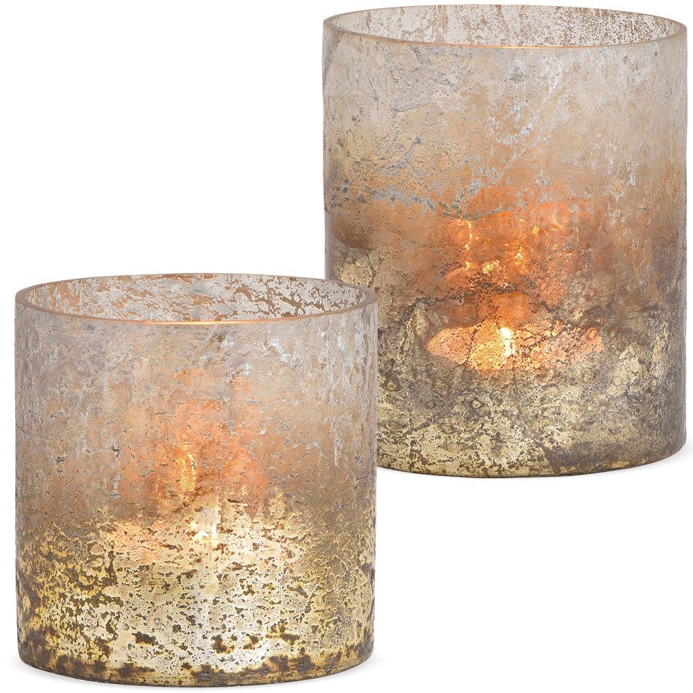Teelichtglas Windlicht & 10x10 cm HOBBY Glas Vintagelook grau matches21 Kerzenständer HOME / Ø