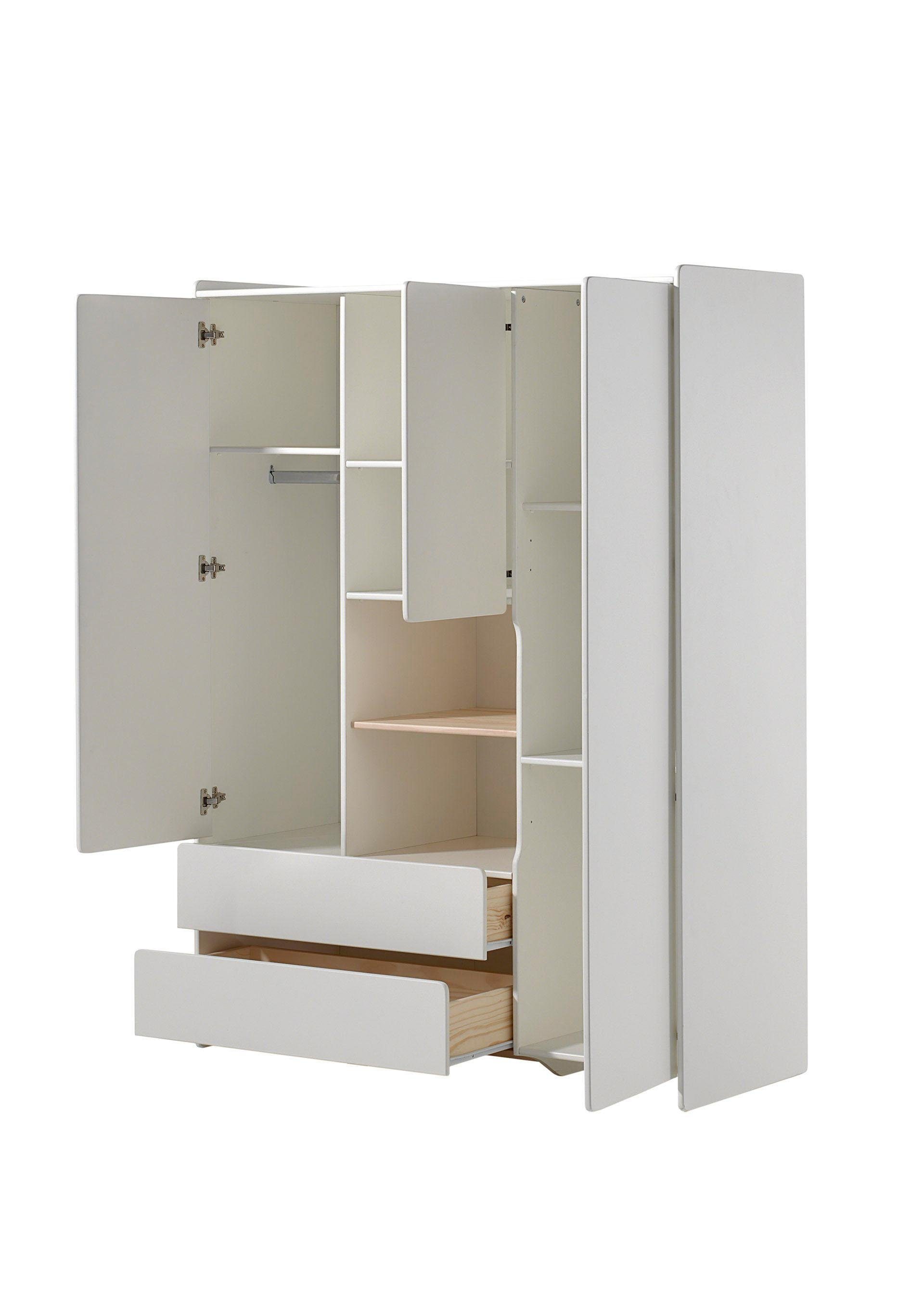 Vipack Kleiderschrank Kiddy, mit funktioneller Einteilung und 2 Schubladen, stabil gebaut (H/T ca. 180x55cm, MDF weiß lackiert, Fachboden Kiefer) MDF-Oberfläche