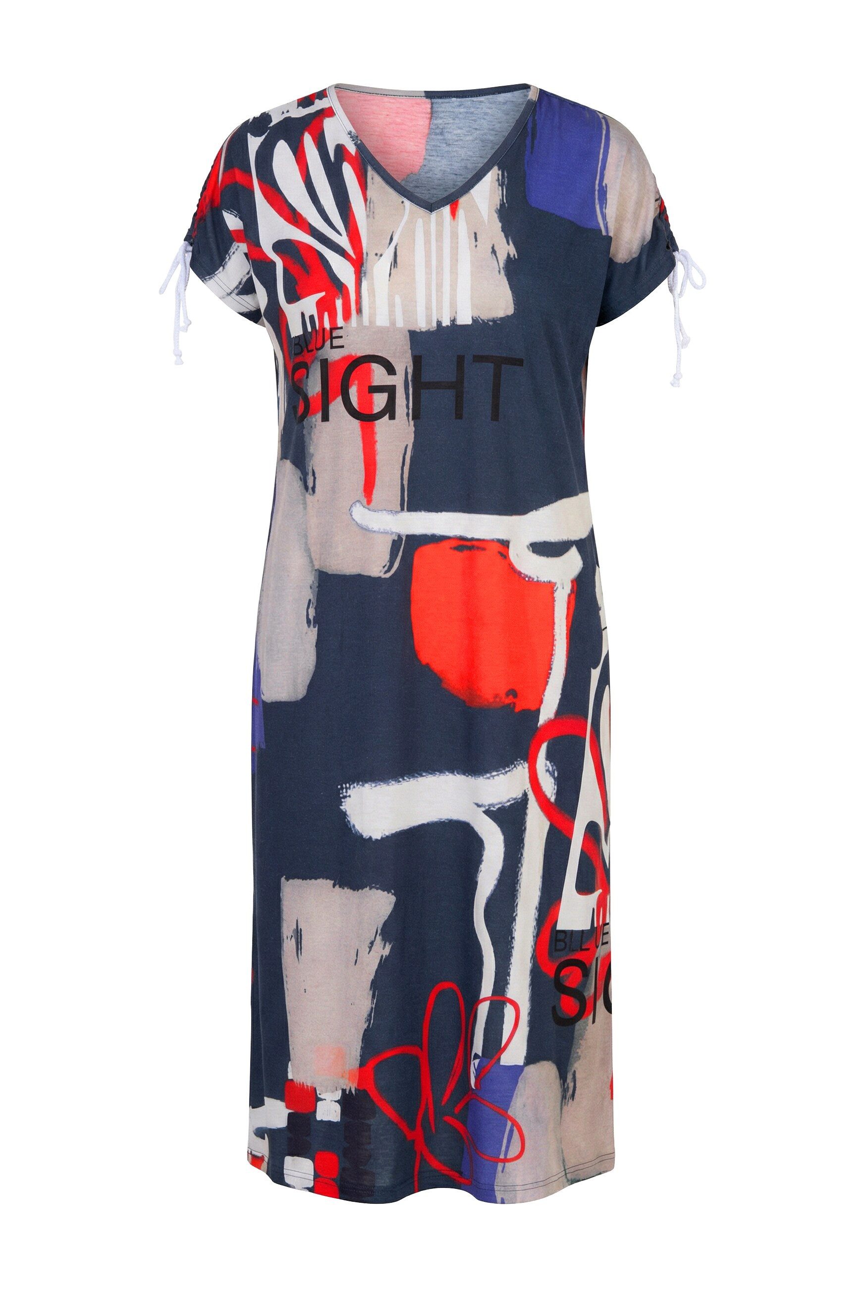 Jerseykleid Jerseykleid V-Ausschnitt Schulter-Raffband