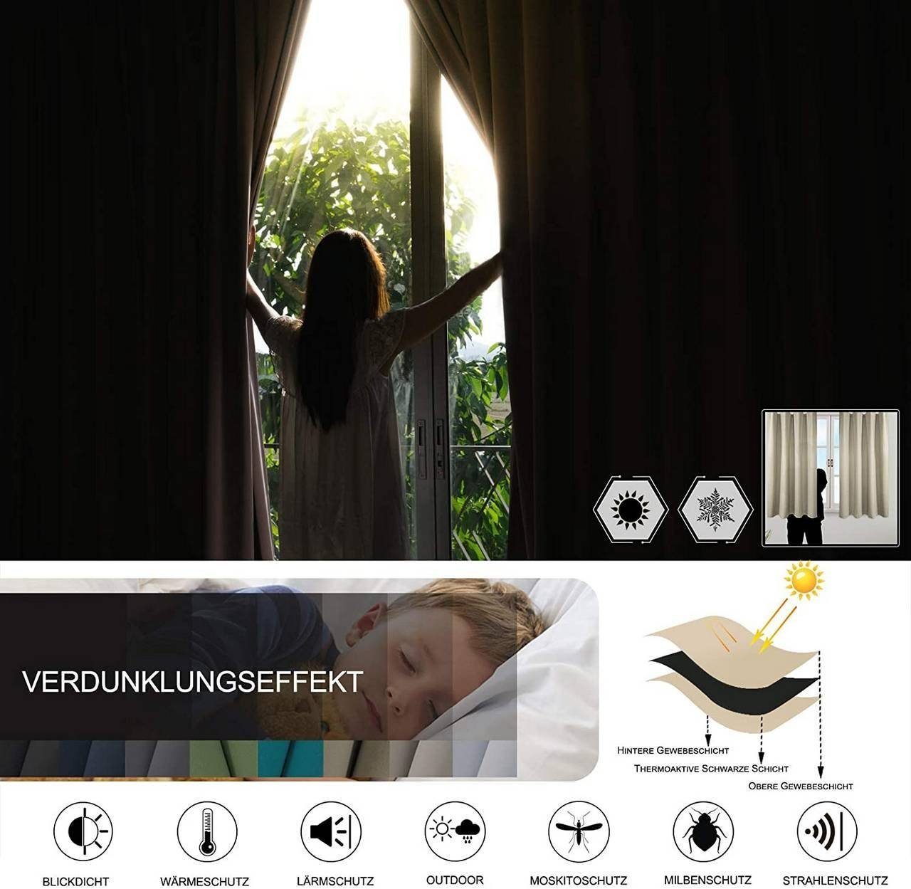 Woltu Gardine (1 St), blickdicht, Blickdicht mit Kräuselband für Schiene, 250 g/m²