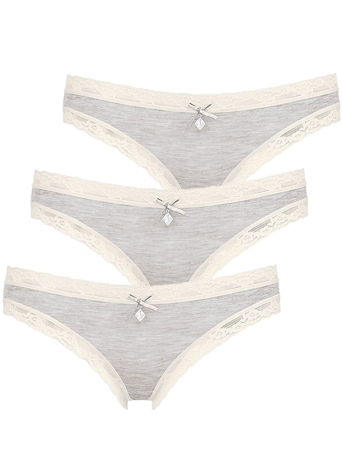 like it! Bikinislip 3er Pack Damen Minislip Kim (Packung, 3-St) Zwickel ivory grey