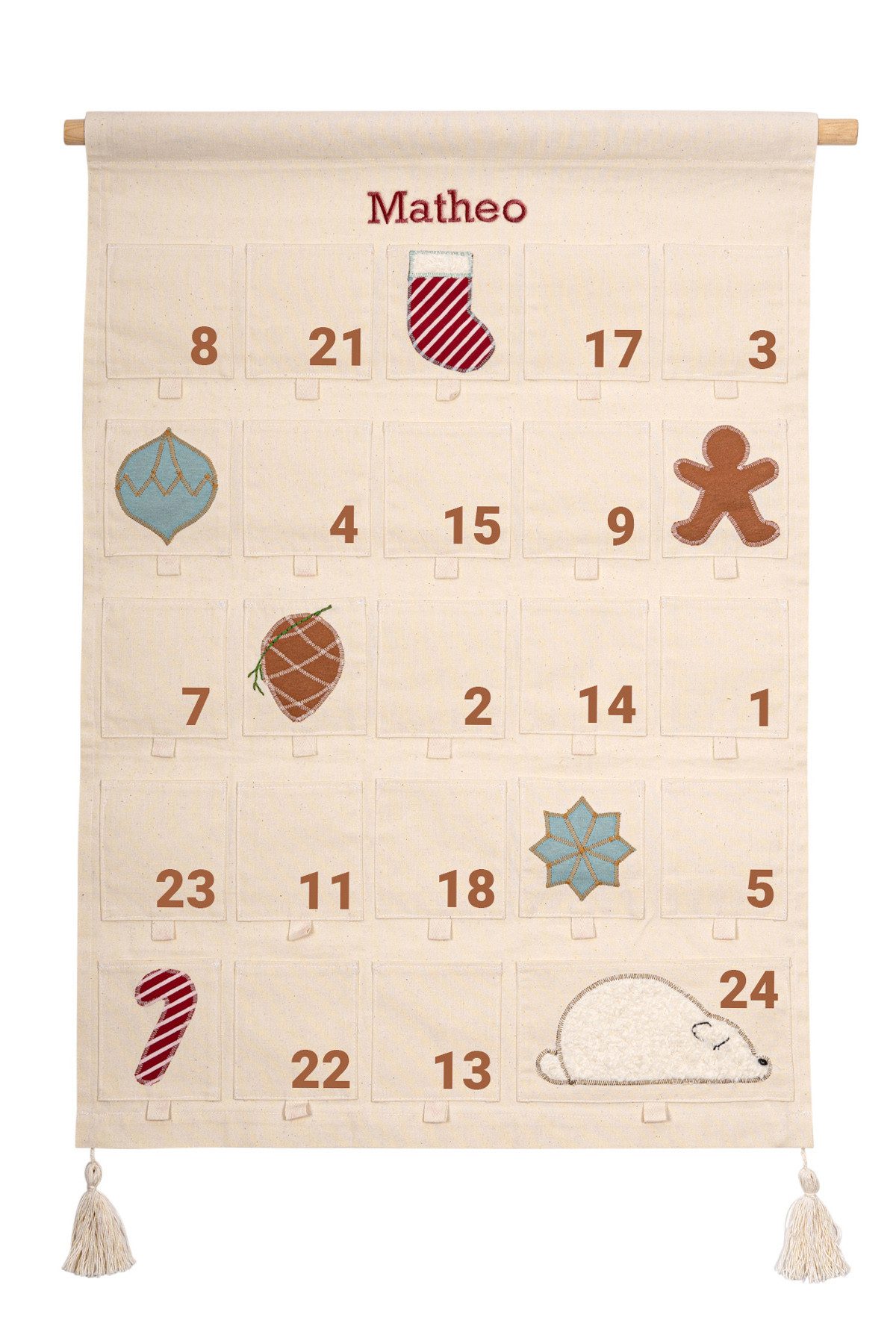 kikadu Adventskalender, aus GOTS-zertifizierter Bio-Baumwolle zum Befüllen für Weihnachten