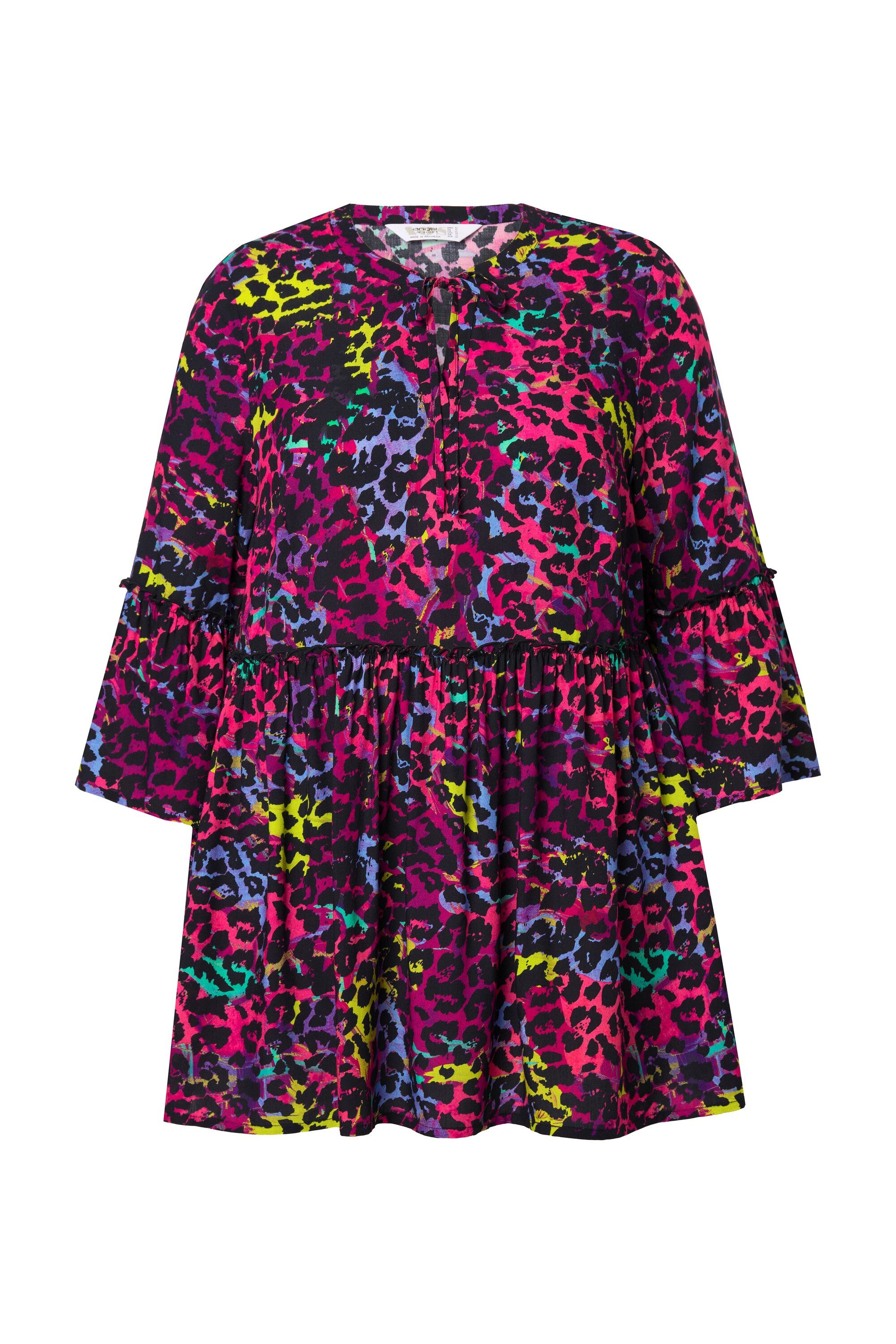 Angel of Style Tunika Bluse A-Linie farbiger Leo-Print Volants günstig online kaufen