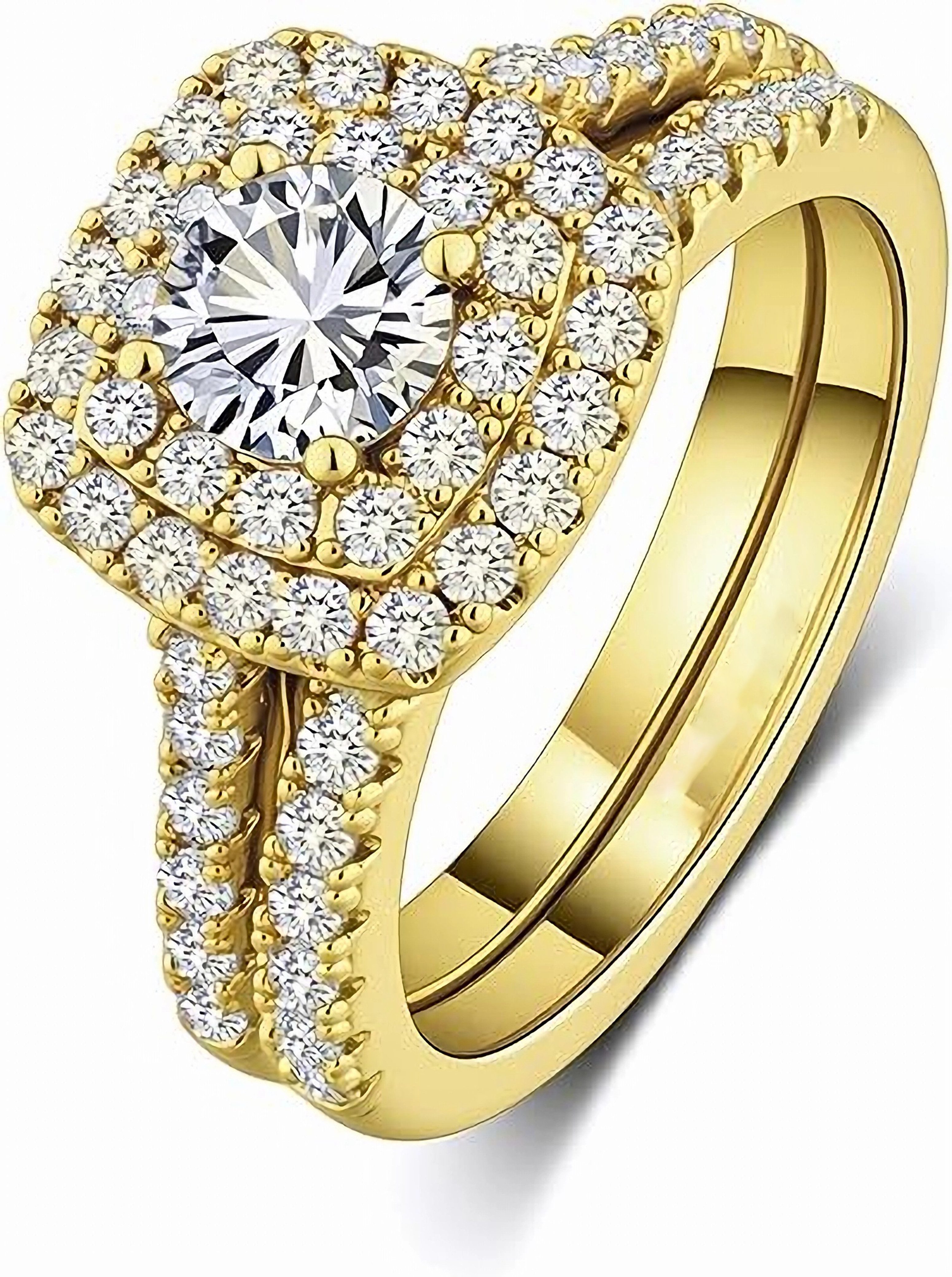 Jumpeak Verlobungsring 585 Gold Pavé-Set Rund-Schnitt 0.6ct Labordiamant-Brautring-Set, D-VS1 3EX (IGI) perfektes Geschenk für die Liebsten: Braut, Freundin