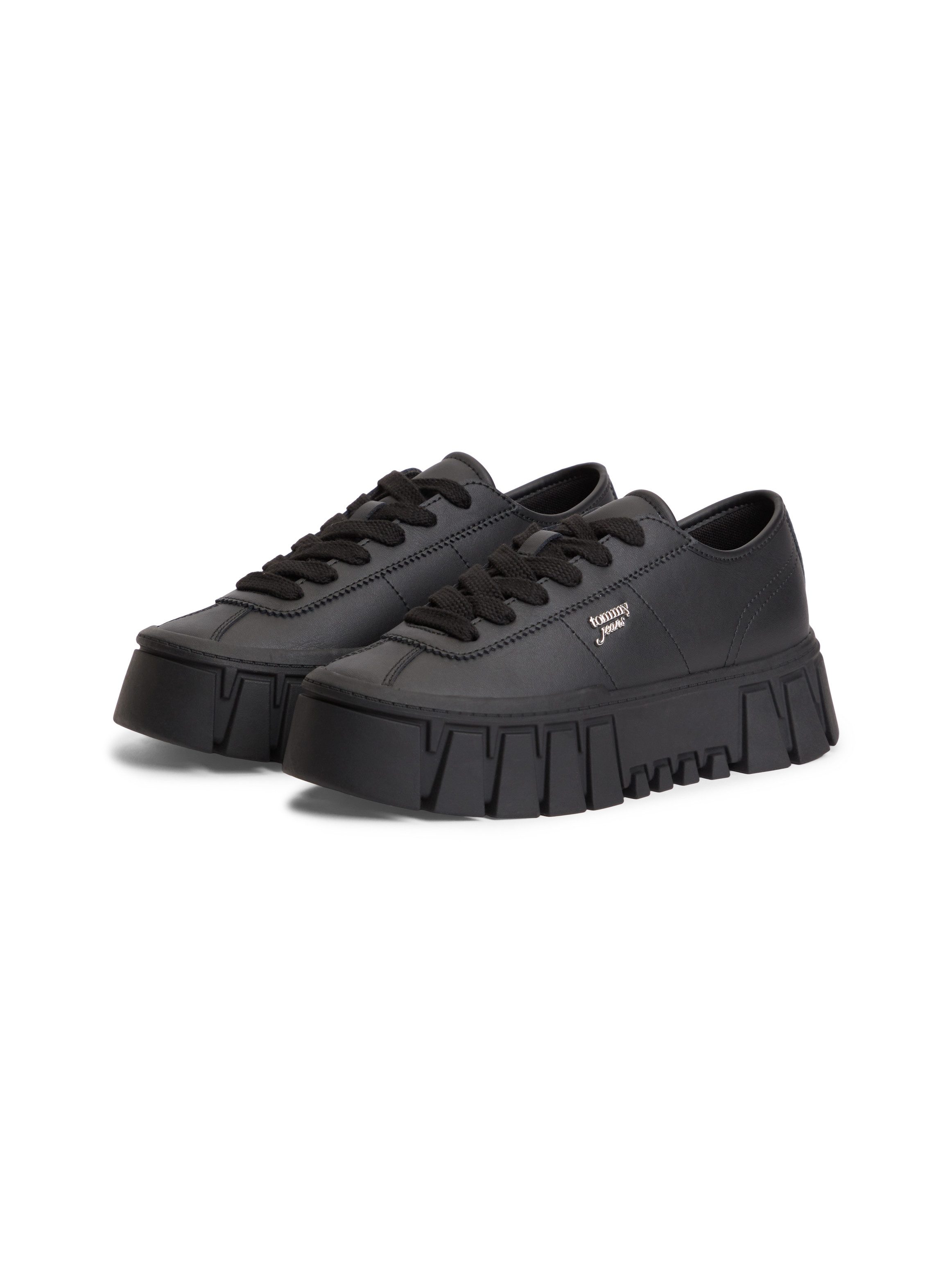 Tommy Jeans TJW PLATFORM SNEAKER LEATHER LC Plateausneaker Schnürschuh, Halbschuh, Freizeitschuh mit seitlichem Logoschriftzug