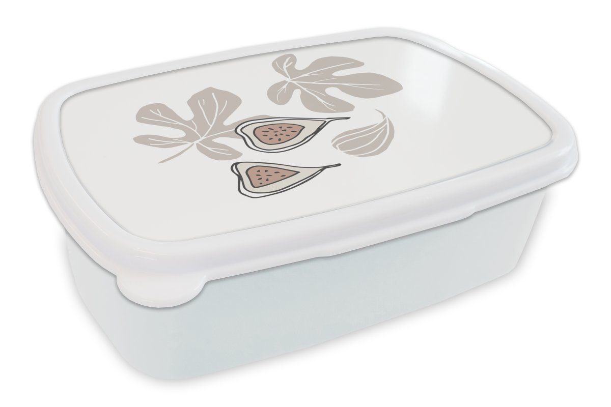 MuchoWow Lunchbox Sommer - Feige - Braun - Weiß, Kunststoff, (2-tlg), Brotbox für Kinder und Erwachsene, Brotdose, für Jungs und Mädchen