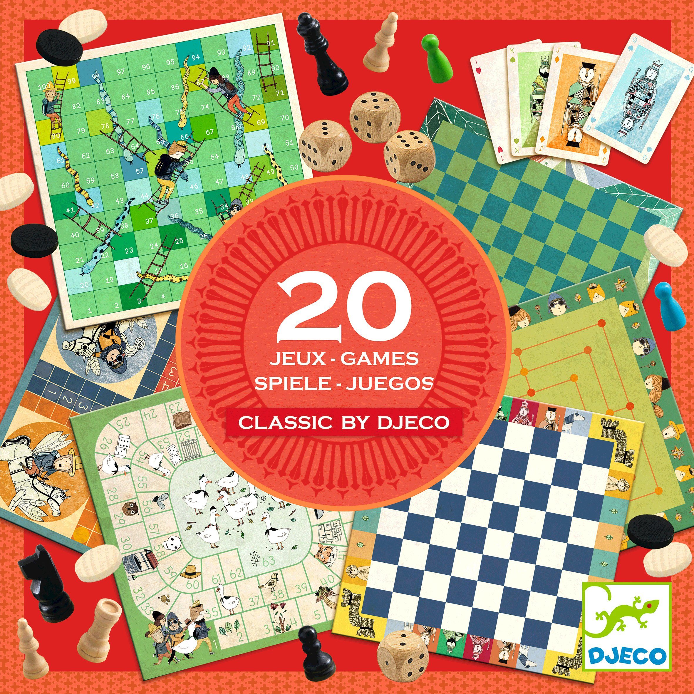 DJECO Spielesammlung 20 klassische Brett-, Karten- und Würfelspielen