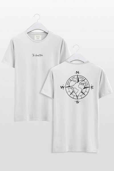 TheHeartFam T-Shirt Nachhaltiges Bio-Baumwolle Tshirt Creme-Weiß Kompass Herren Frauen Hergestellt in Portugal / Familienunternehmen