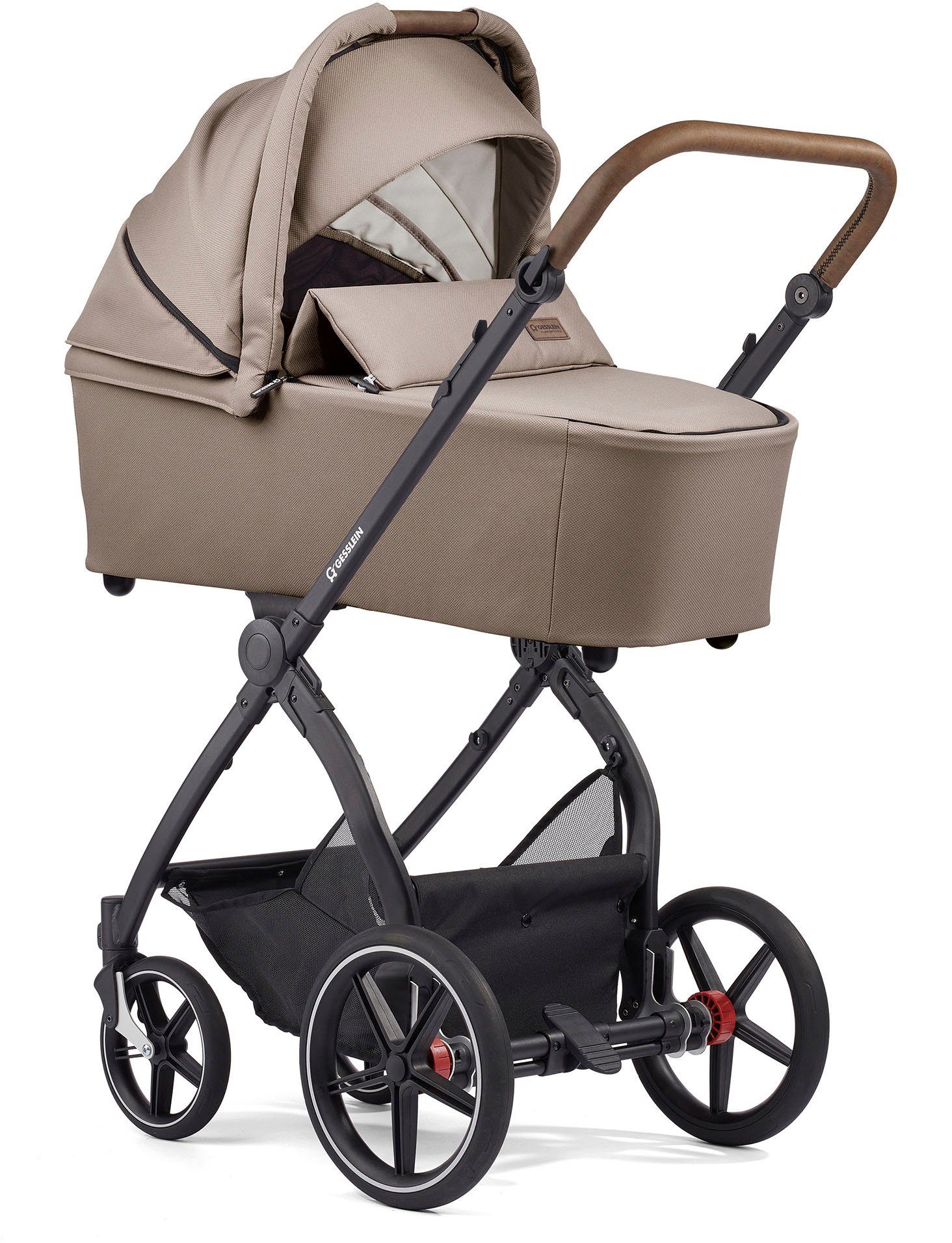Gesslein Kombi-Kinderwagen FX4 Soft+ mit und schwarz, Aufsatz mit sand, C3 Swing Babywanne Babyschalenadapter