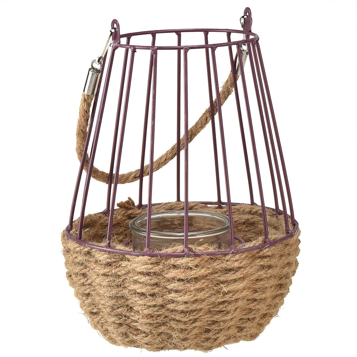 Florists Products Windlicht Windlicht mit Henkel Glas Lila Natur Ø18cm H22cm Boho Laterne