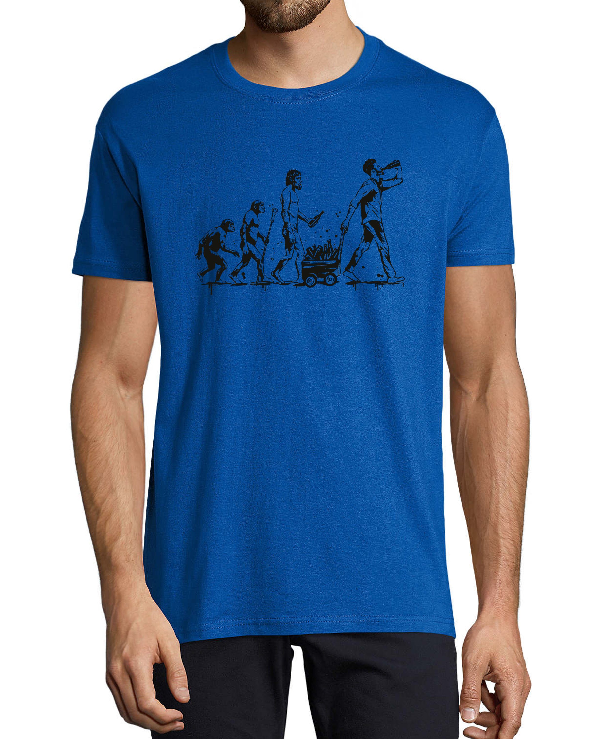MyDesign24 T-Shirt Herren Fun Print Shirt - Trinkshirt Evolution bis zum trinkenden Mann Baumwollshirt mit Aufdruck Regular Fit, i312 royal blau