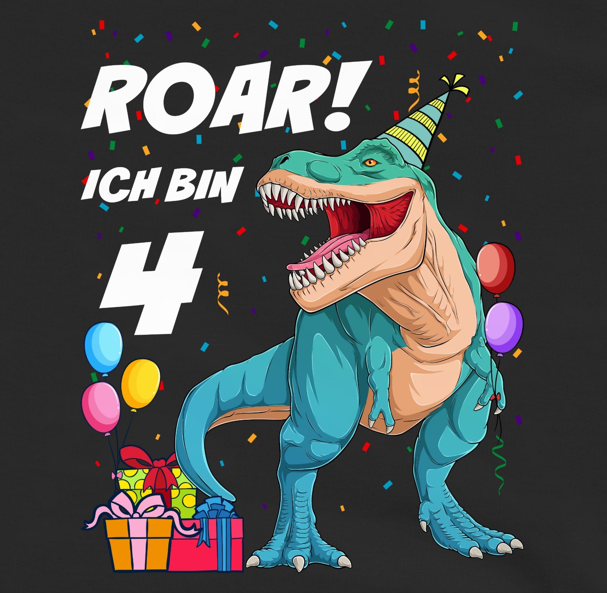 Shirtracer Sweatshirt Ich bin 4 Jahre T-Rex Geburtstag - 4. Schwarz Dinosaurier Dino 3