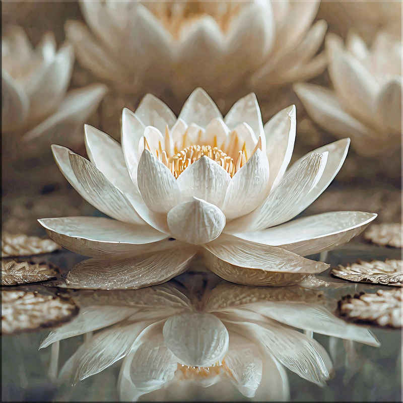 artissimo Glasbild Glasbild 30x30cm Bild aus Glas Boho-Style weiß beige Yoga Wellness, Zen und Spa: Lotus-Blüte