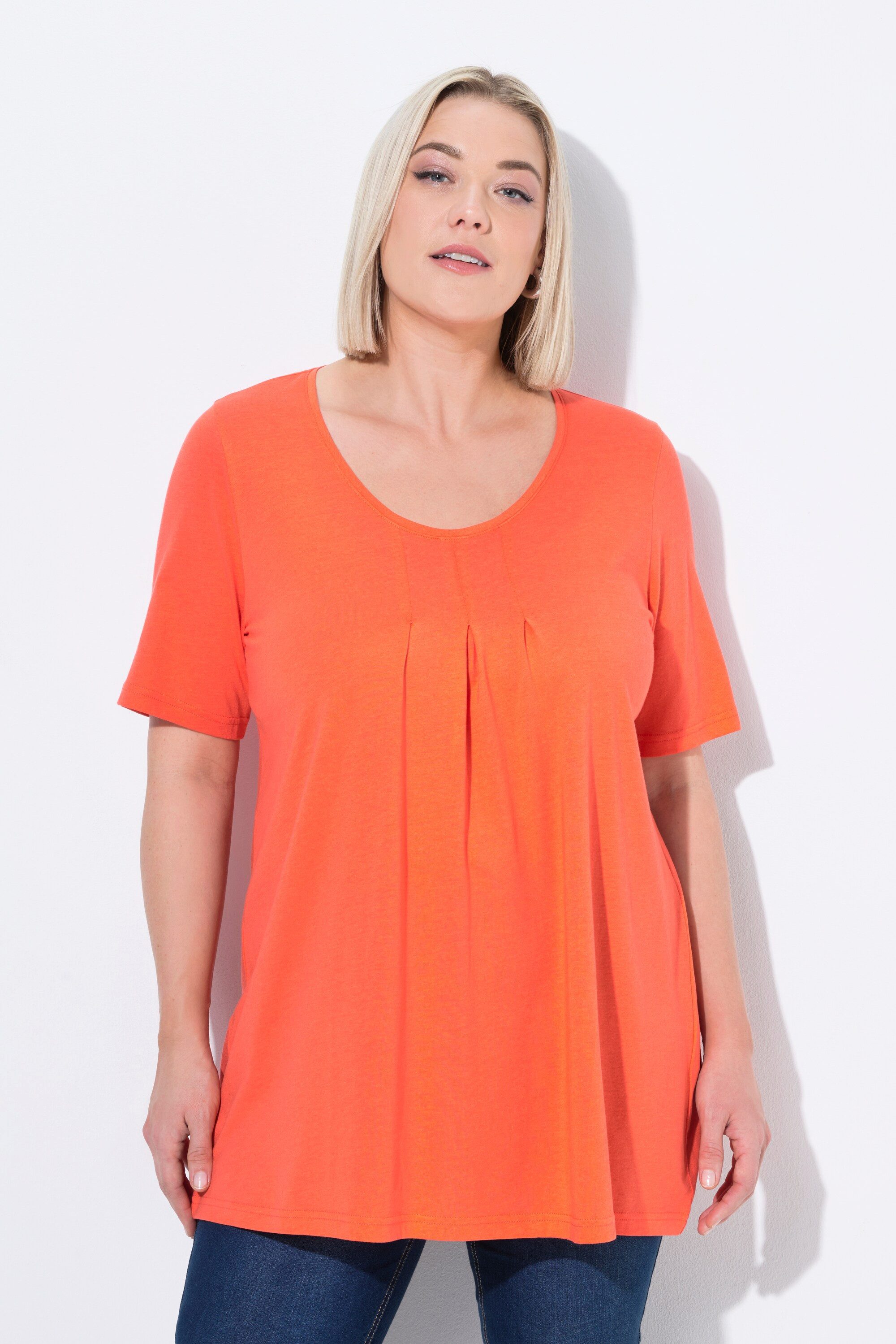 Ulla Popken T-Shirt T-Shirt Zierfalten A-Linie Rundhals Halbarm Modal günstig online kaufen