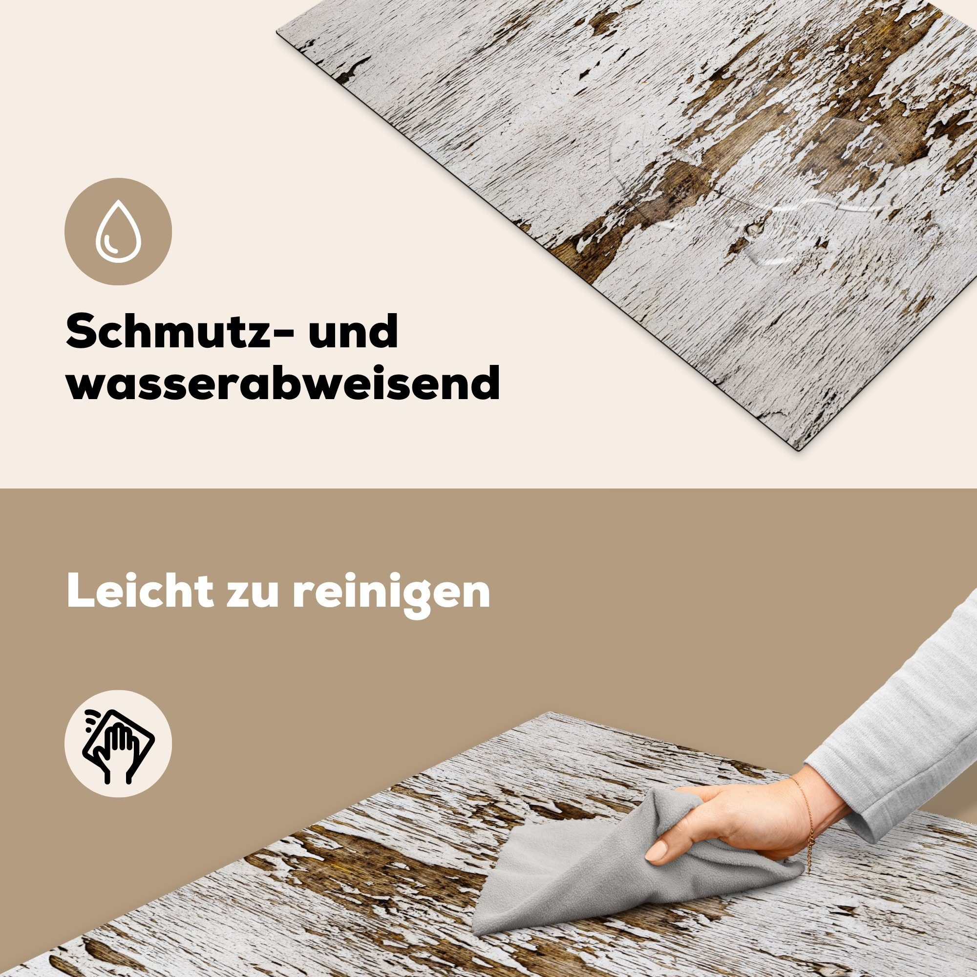 Holz 81x52 cm, MuchoWow die - Herdblende-/Abdeckplatte Schutz küche, - Ceranfeldabdeckung Induktionskochfeld (1 Vinyl, tlg), für Rustikal Baum,