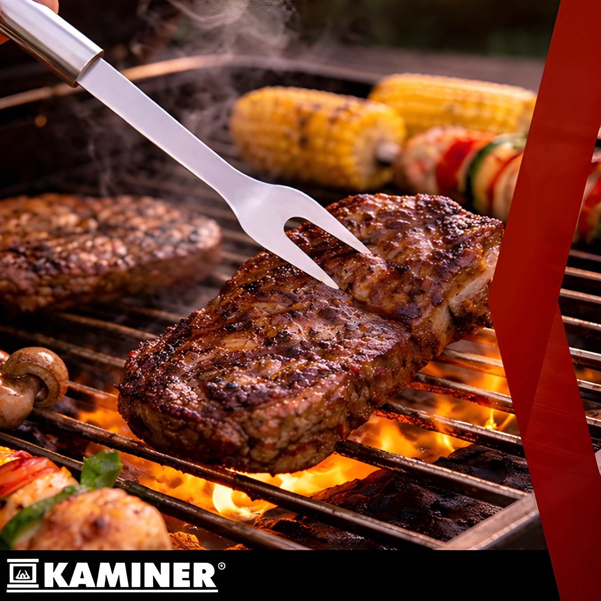 Kaminer Grillbesteck-Set BBQ Set Grill Zubehör Steak Messer Grillwender Zange, (Grillset, 6 tlg., 6-teiliges Grillbesteck-Set, inklusive Transportkoffer), inkl. – Bild 5 von 5