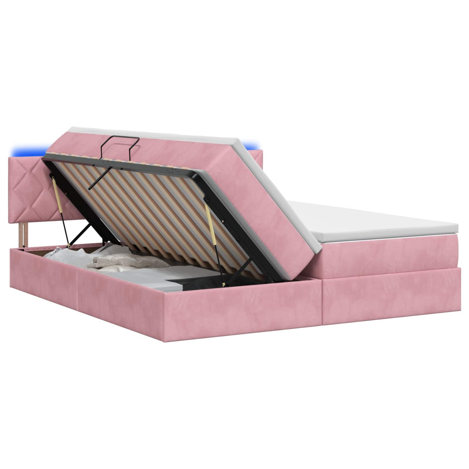 vidaXL Bett LED-Speicherbett mit Matratze Rosa 180 x 200 cm Samt (1-tlg)
