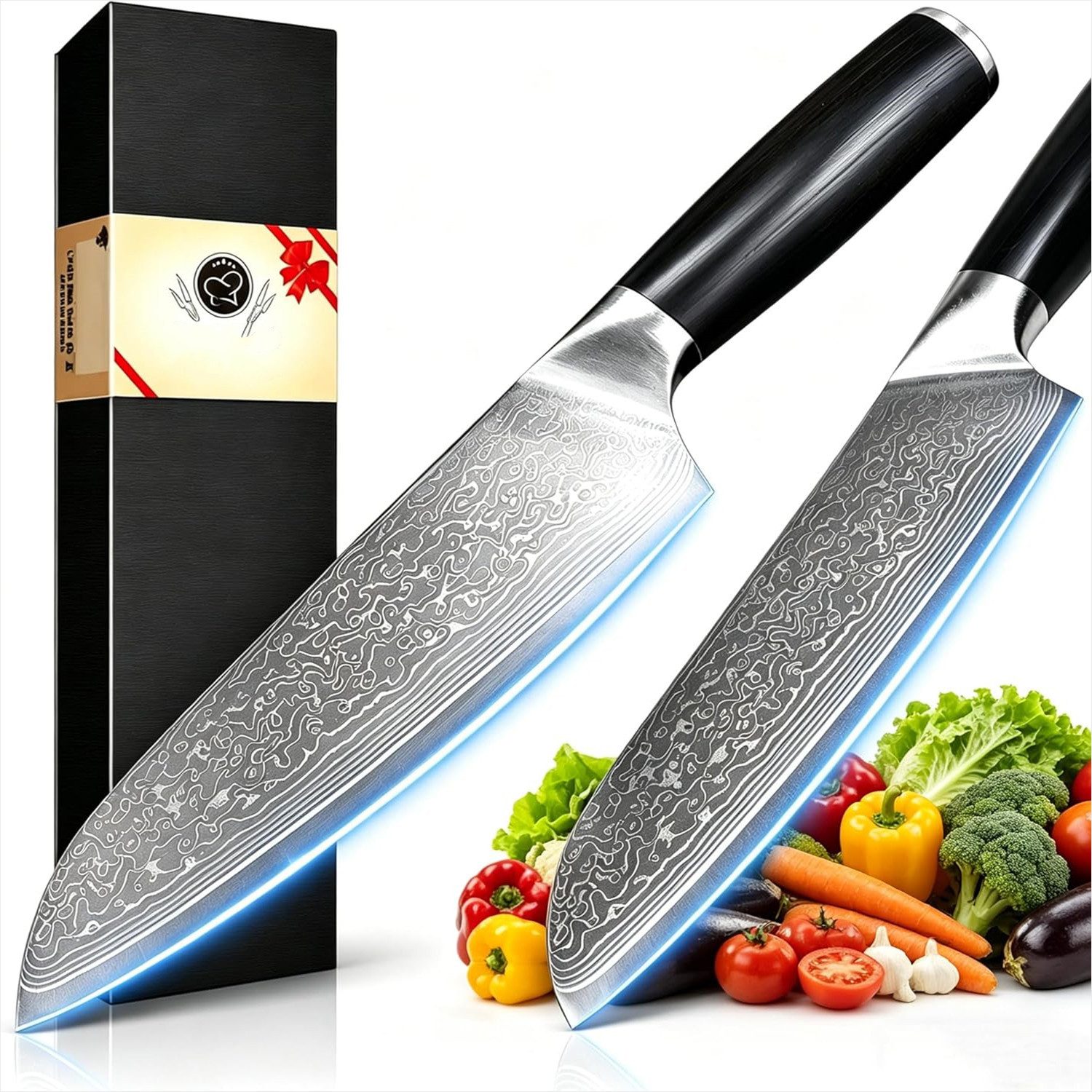 KingLux Damastmesser Santokumesser Damast Küchenmesser Für Fleisch, Gemüse Und Fisch