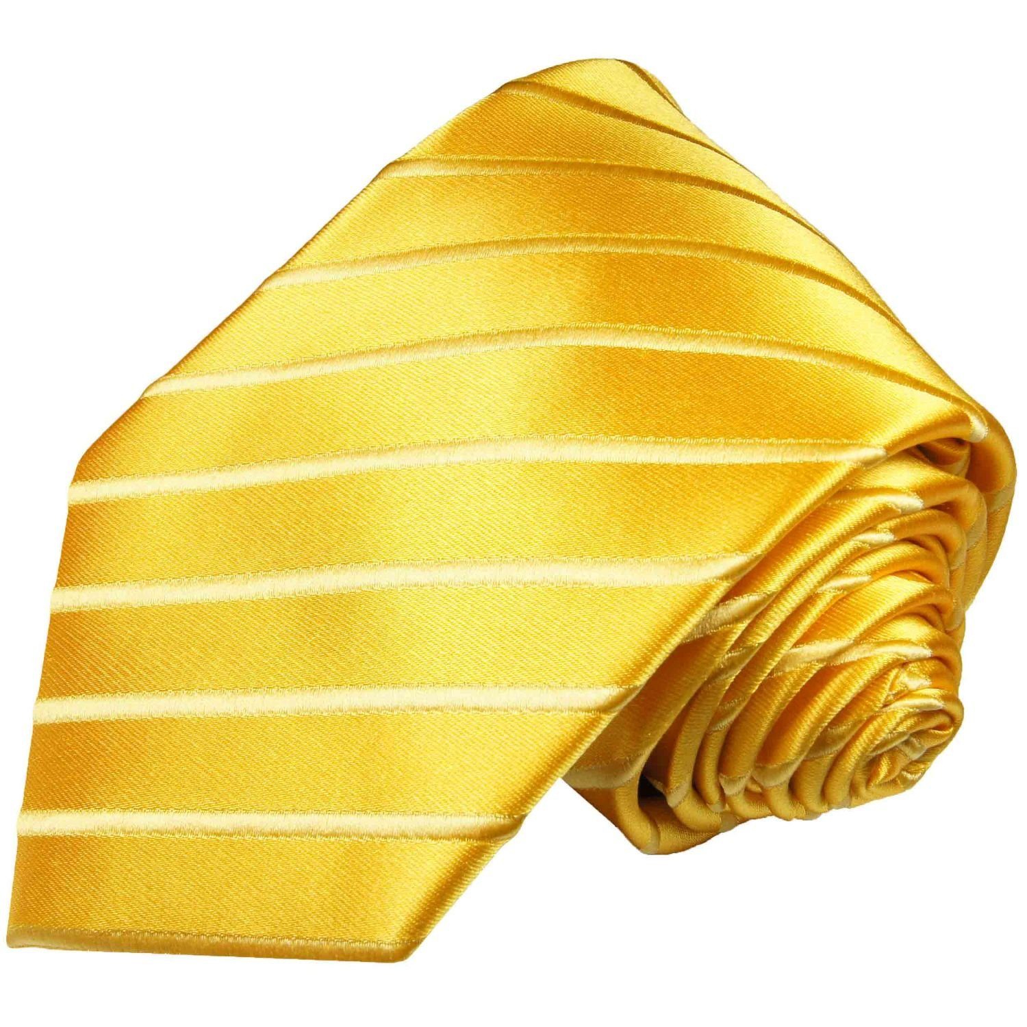 Paul Malone Krawatte Designer Seidenkrawatte Herren Schlips modern uni gestreift 100% Seide Breit (8cm), gold 681 | Breite Krawatten