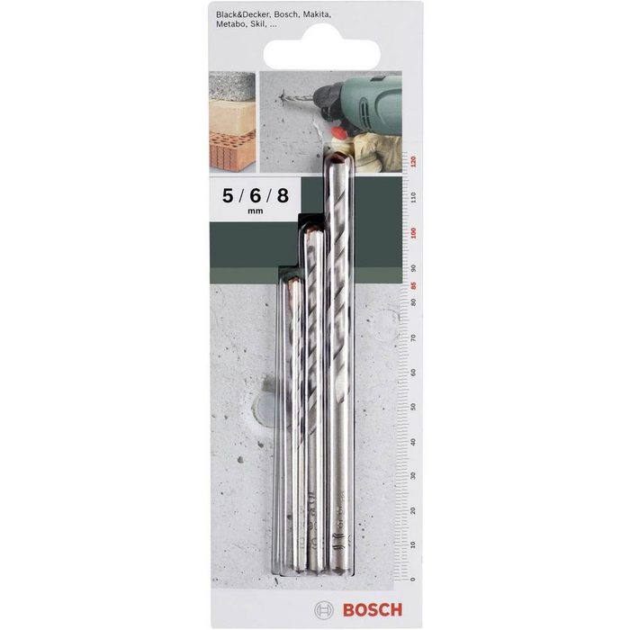 Bosch Accessories Spiralbohrer 3tlg. Betonbohrer-Set 5.0 x 85 6.0 x 100 8.0 x (Durchmesser mm x Länge mm: 5 0x85 · 6 0x100 · 8 0x120) Beton-Spiralbohrer-Set