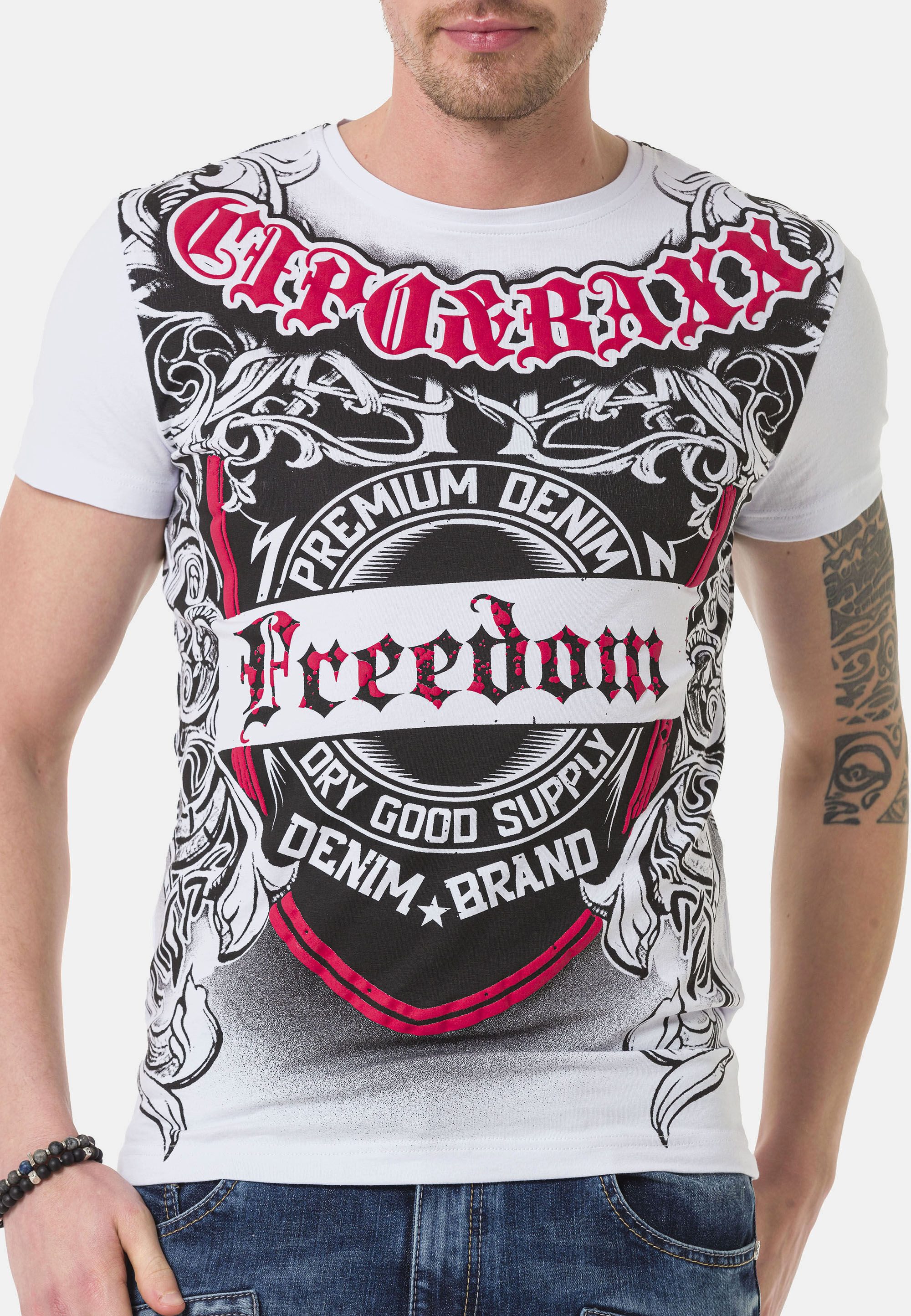Cipo & Baxx T-Shirt T-Shirt große Tribal- und Markenprints setzen rockige Akzente