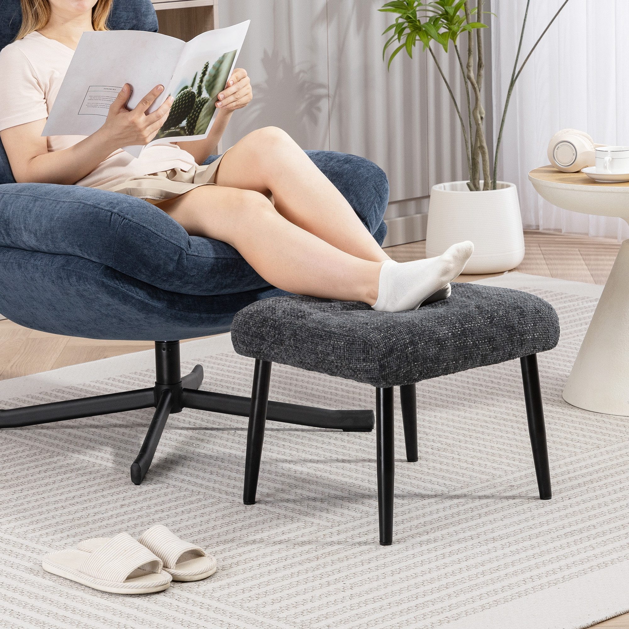 HOMCOM Fußhocker Sitzhocker mit weichem Sitzkissen Stahlbeinen Ottoman (Polsterhocker, 1 St., Fußstütze), für Schlafzimmer, Wohnzimmer, Dunkelgrau