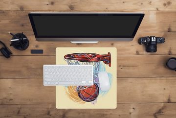MuchoWow Gaming Mauspad Eine Illustration eines Basketballs, der mit voller Geschwindigkeit (1-St), Mousepad mit Rutschfester Unterseite, Gaming, 40x40 cm, XXL, Großes