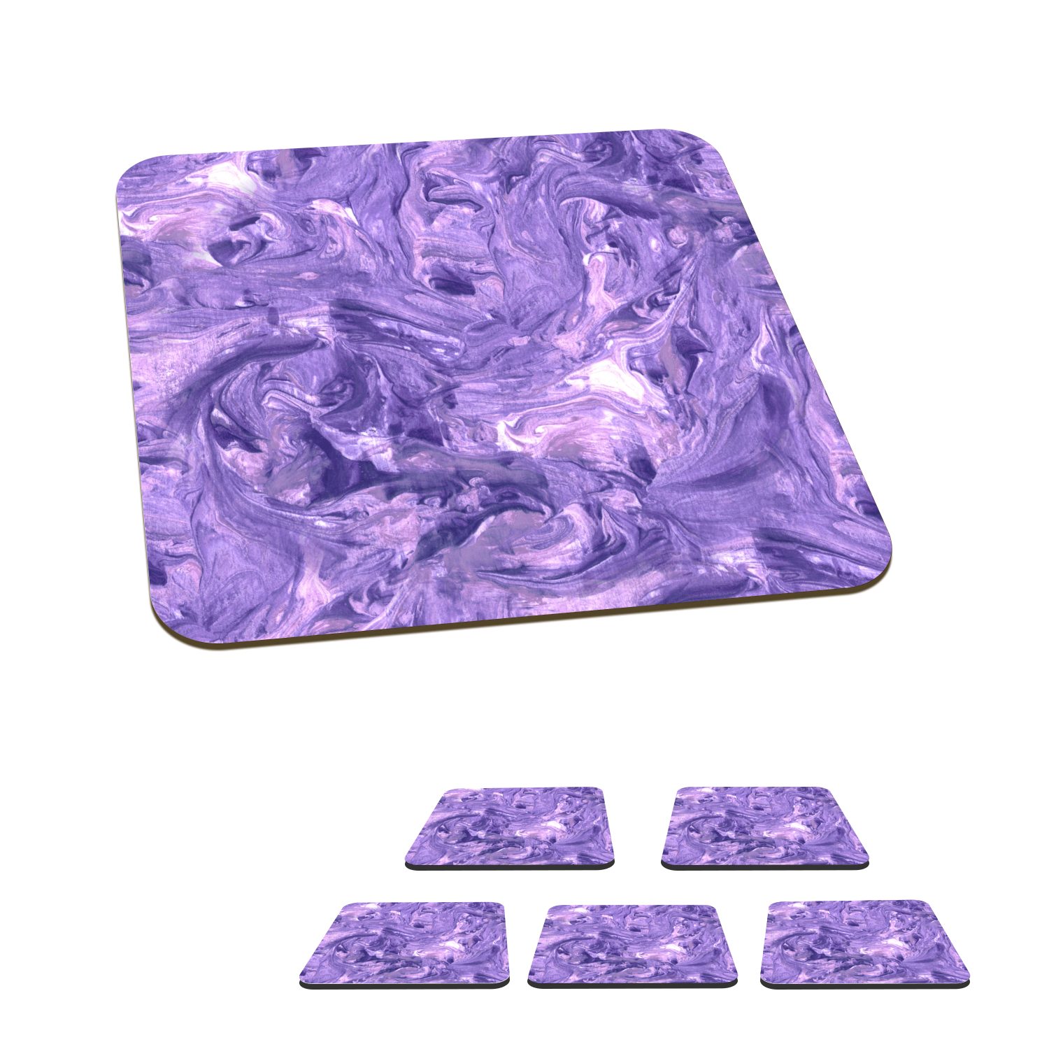 MuchoWow Glasuntersetzer Violett - Marmor - Muster, Zubehör für Gläser, 6-tlg., Glasuntersetzer, Tischuntersetzer, Korkuntersetzer, Untersetzer, Tasse