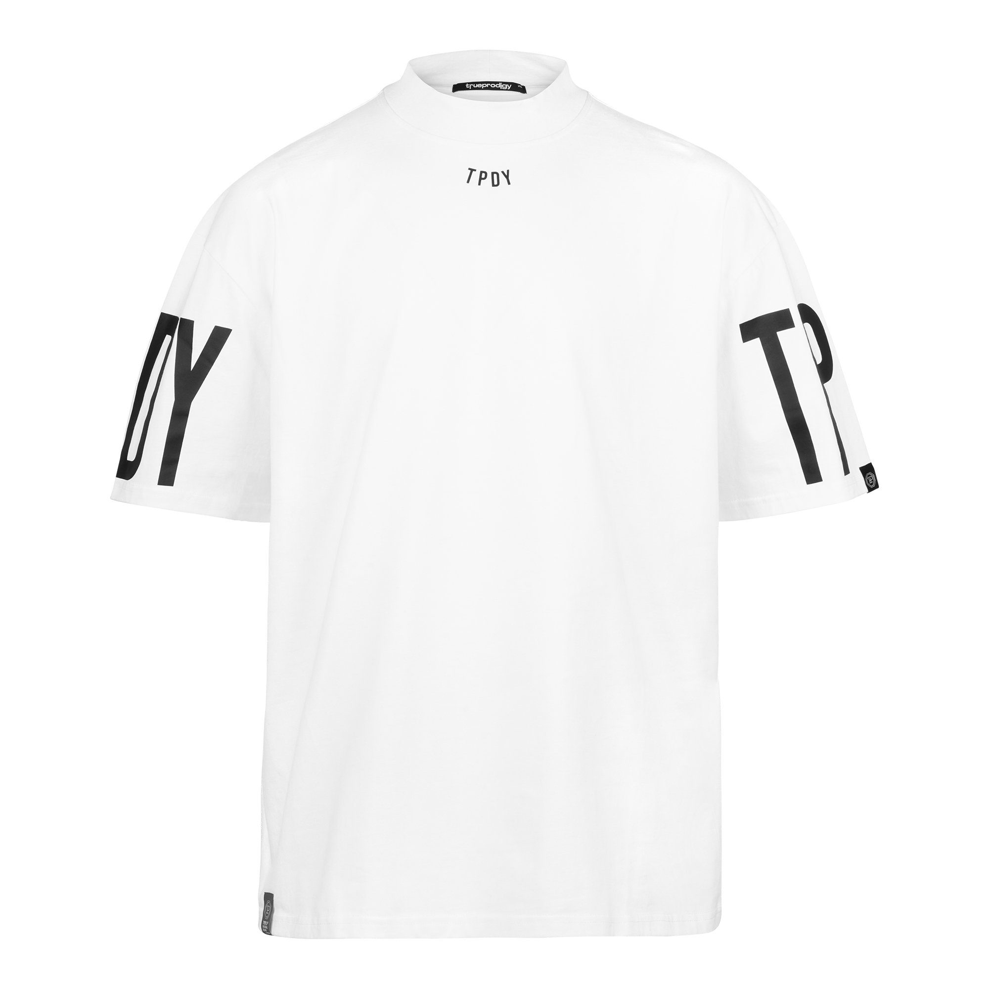 Stoff Oversize-Shirt Weiß Stehkragen Marlo dicker Logoprint trueprodigy