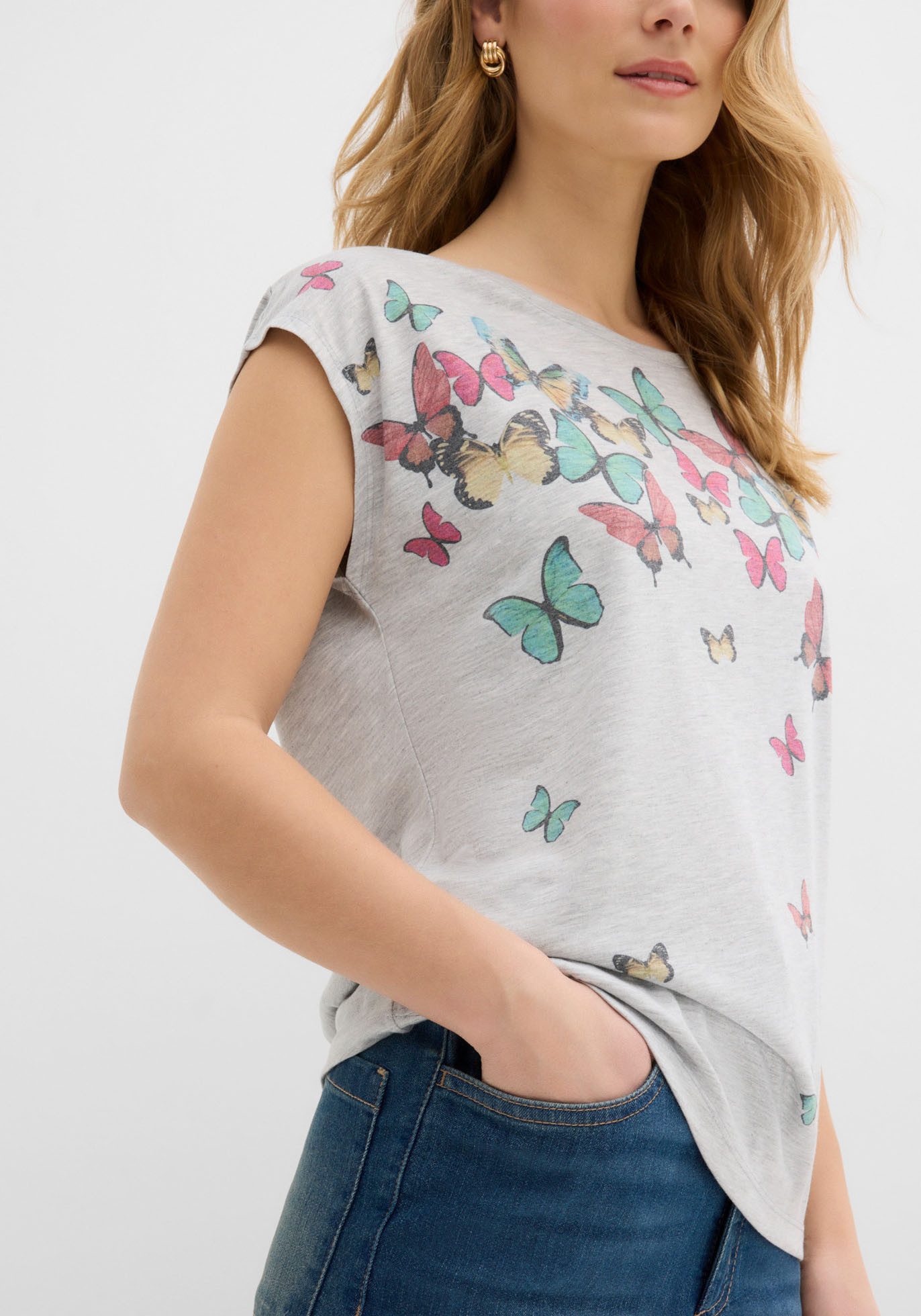 bonprix T-Shirt Slim fit Passform, Kurzarm mit kleinen Flügelärmeln