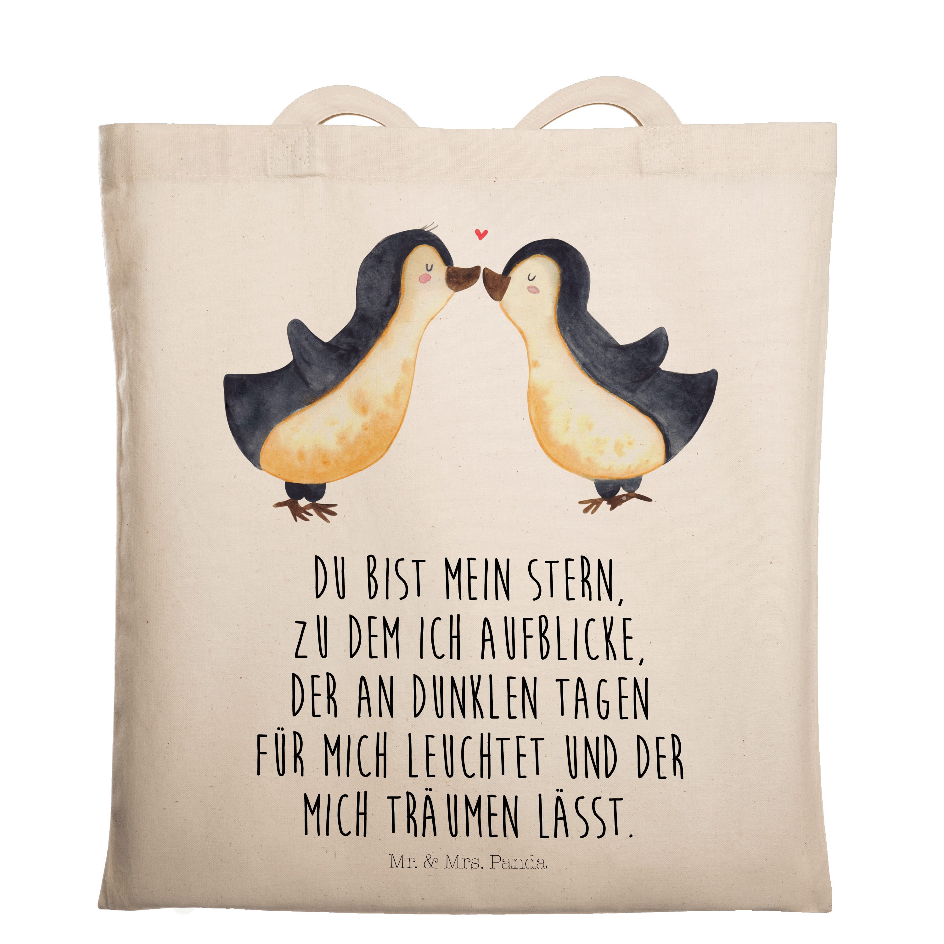 Tragetasche Mr. Liebe - & Freundin, Transparent Pinguin (1-tlg) Geschenk Jahrestag, Geschenk, Panda - Mrs.