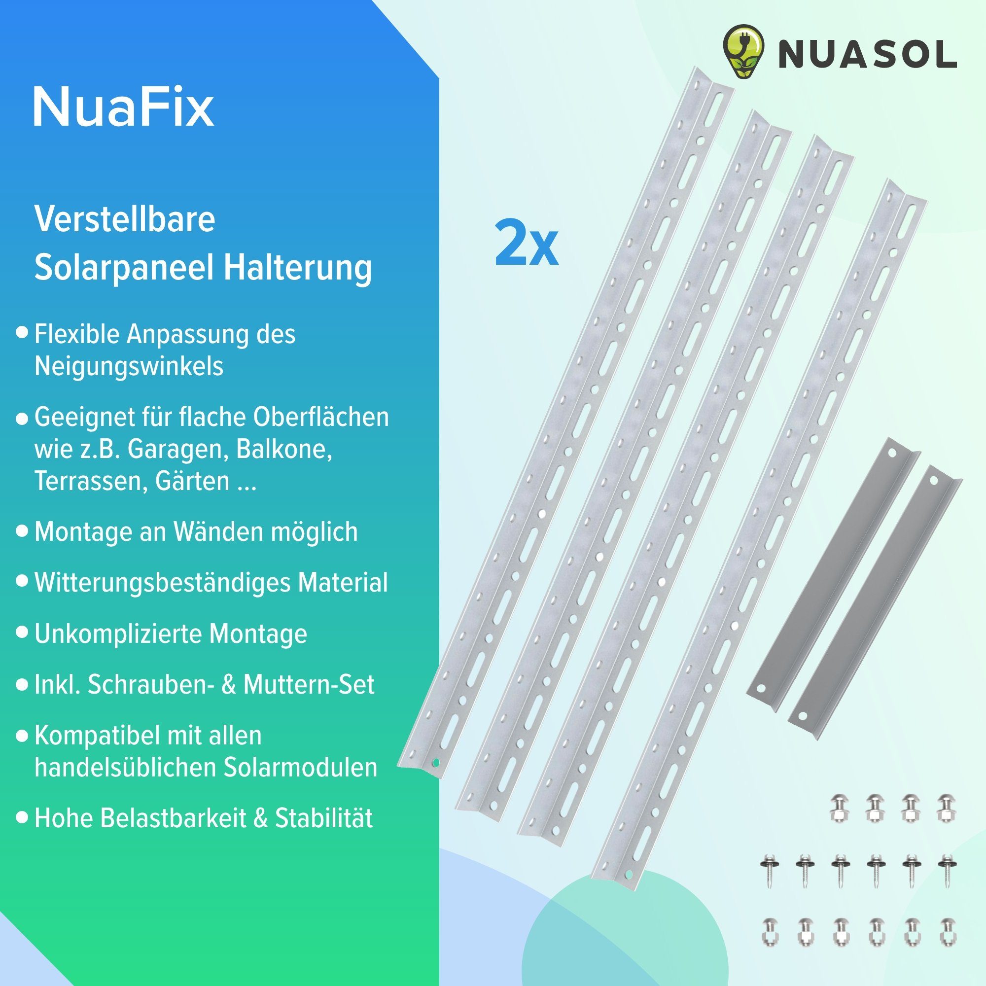 NuaSol Solarmodul-Halterung für Panel Aufständerung 72 cm - 1180 cm Flachdach PV 2er Set