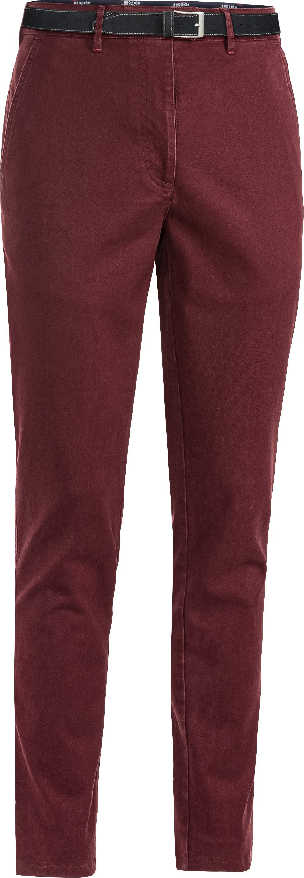 HENSON&HENSON Stretch-Hose in farbintensiver, formstabiler Twill-Qualität mit passendem Gürtel bordeaux