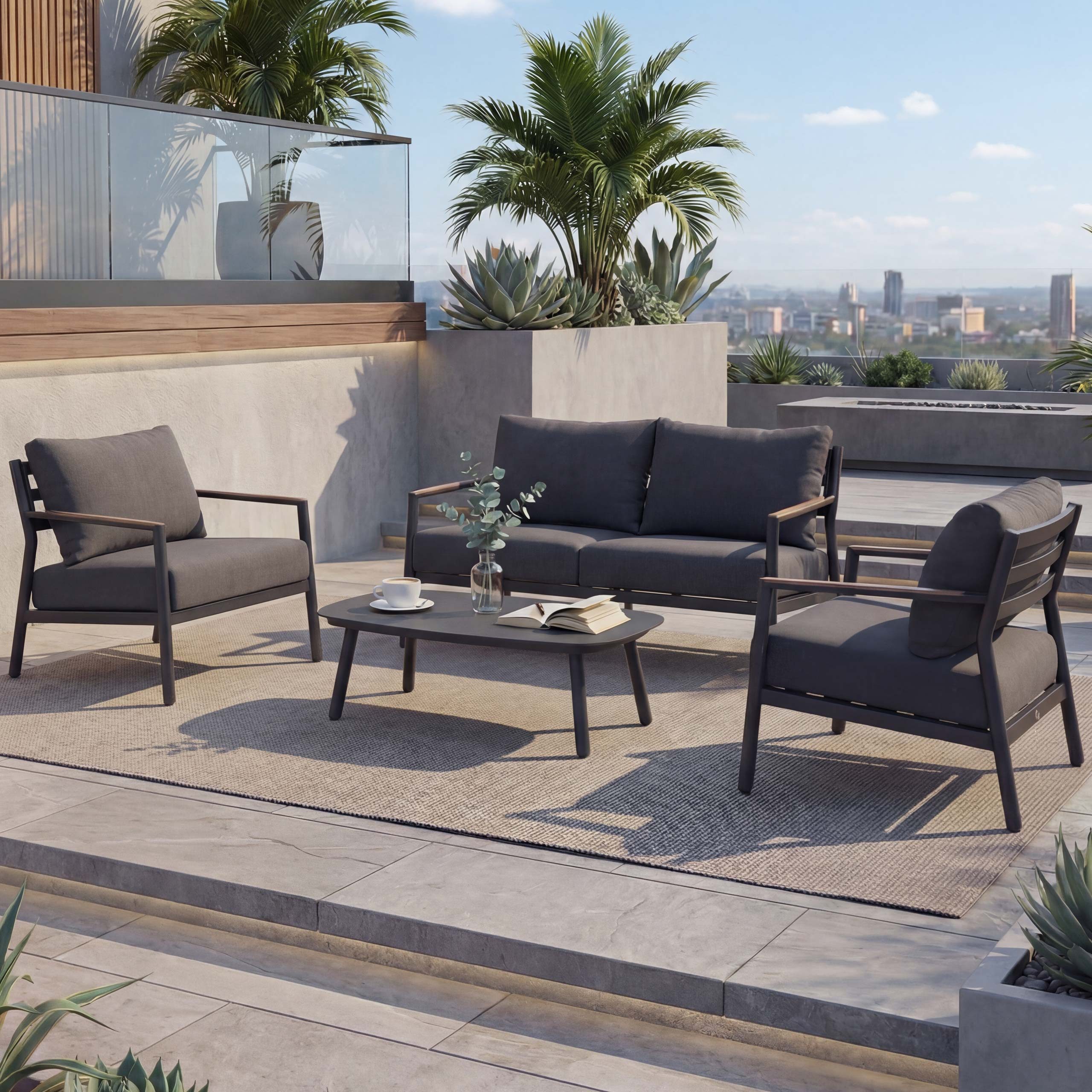 MCW Gartenlounge-Set MCW-P79, Stabiles Alu-Gestell, Mit höhenverstellbaren Fußbodenschonern