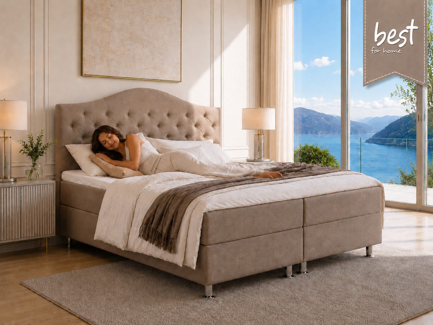 Best for Home Boxspringbett Glamour mit 7-Zonen Bonell & 7 cm T-30 Topper – Komfortbett (Komplettset, 4-St., Boxspringbett mit 7-Zonen-Bonellfederkernmatratze & 7 cm Topper), Boxspringbett mit Bettkasten, Topper T-30