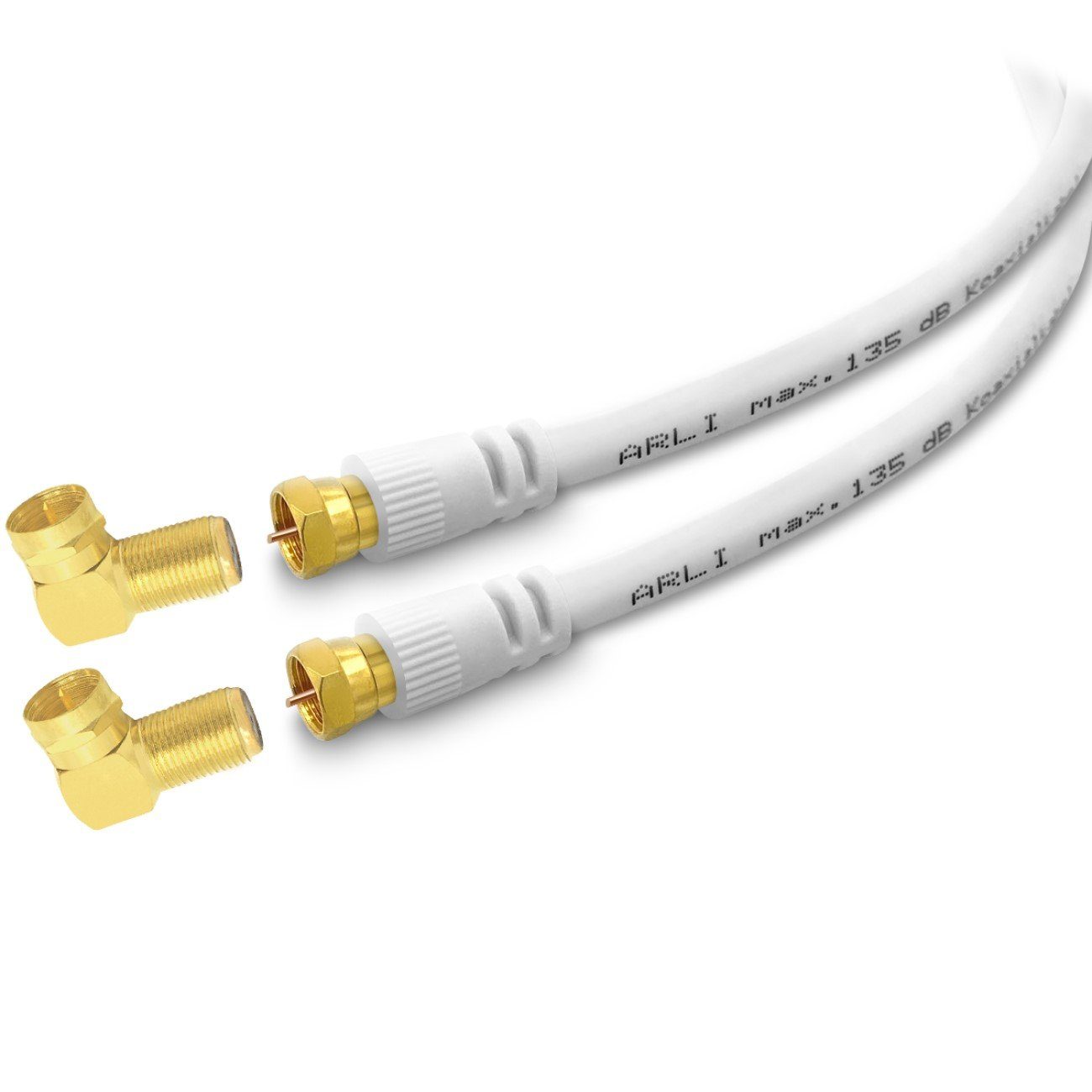 ARLI TV-Kabel, F-Stecker, F Winkeladapter (100 cm), 1m Doppelwinkel Anschlusskabel TV Satkabel vergoldet 135dB Sat Kabel