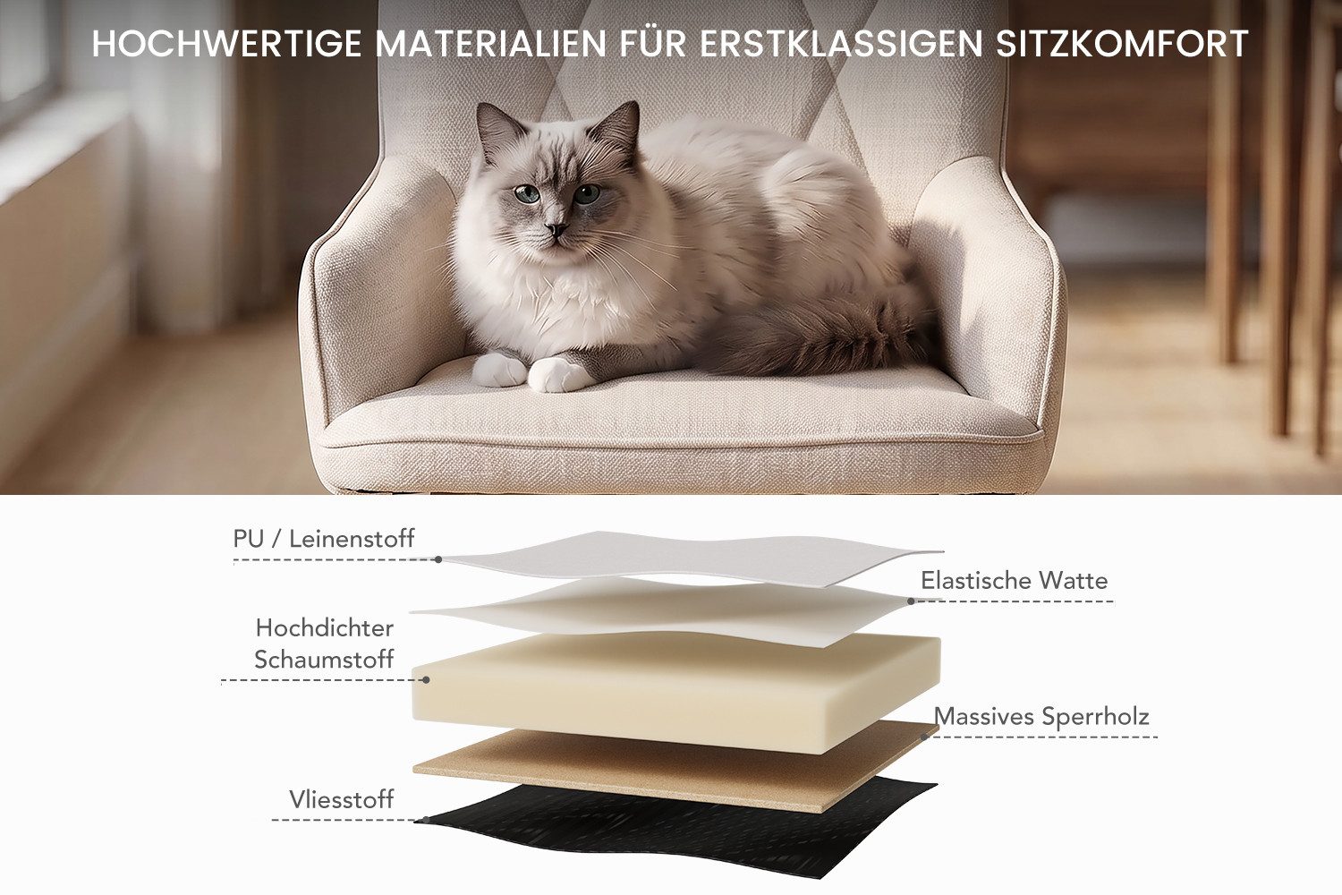 HOMAVO Esszimmerstuhl Stuhlset in Samt mit Armlehnen-modernen Design (4 St), Nach EN 12520 geprüft, mit Armlehnen, Metallbeinen, modernes Design – Bild 5 von 5