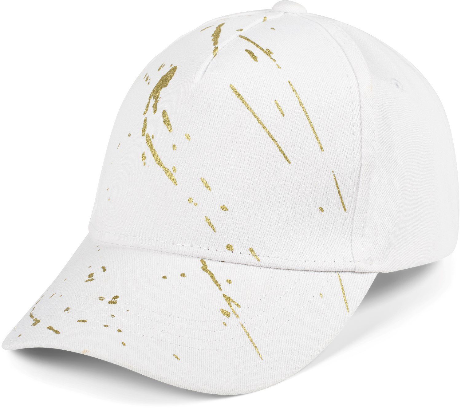 styleBREAKER Baseball Cap (1-St) Baseball Cap mit goldenen Farbspritzern Weiß