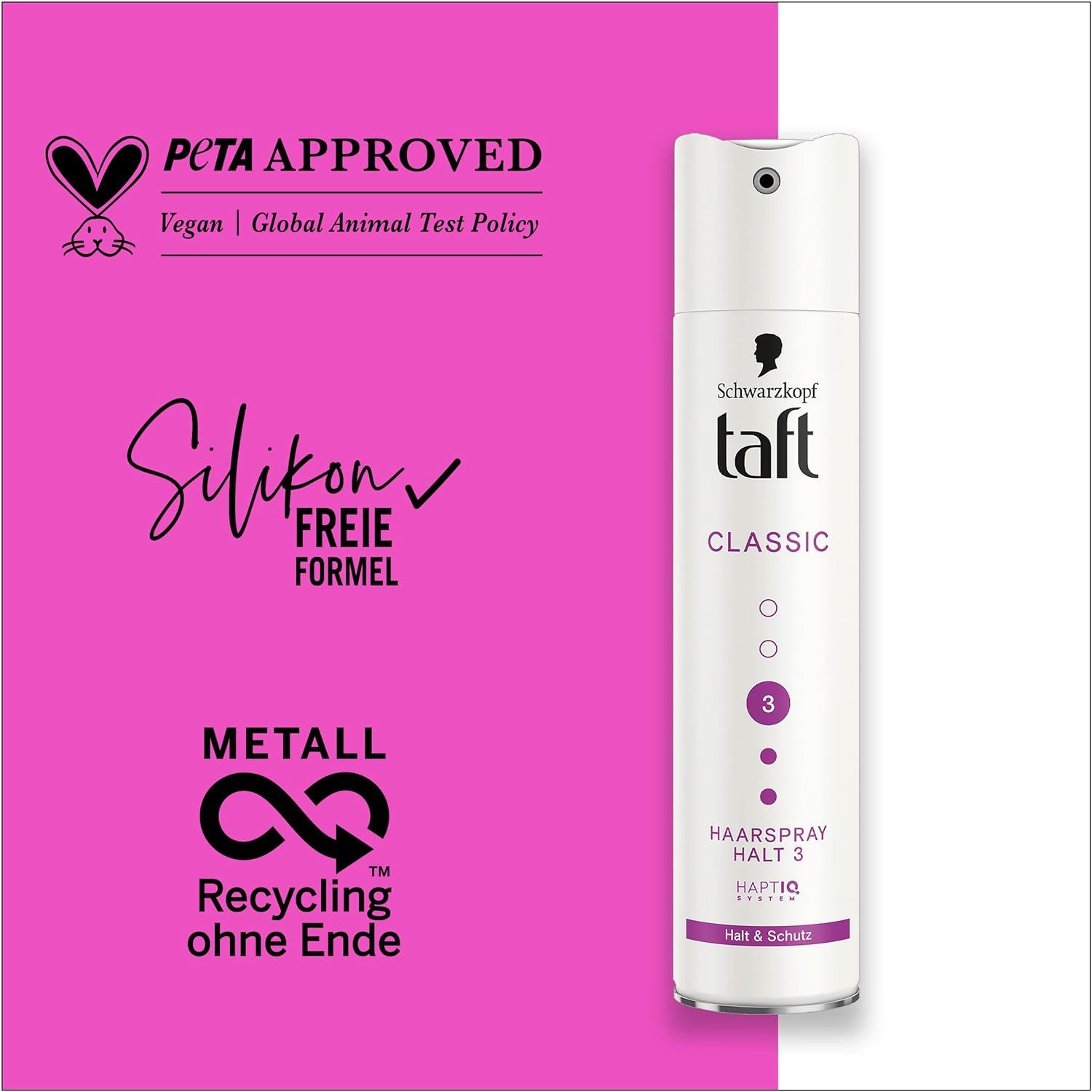 Taft Haarspray Classic Halt & Schutz, Vegan, 250ml, 1-tlg., HaptIQ System