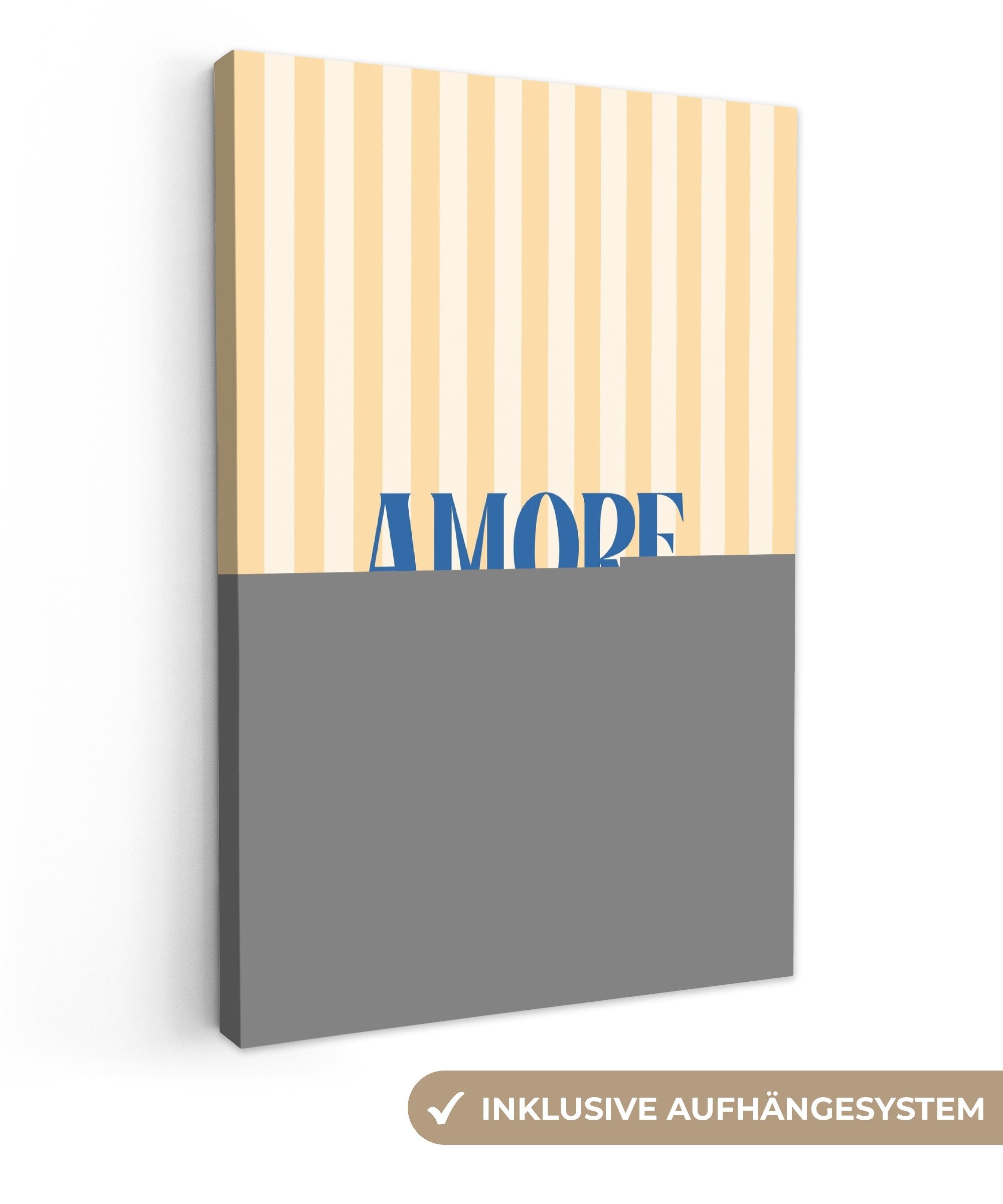 OneMillionCanvasses® Leinwandbild Blau – Gelb – Streifen – Amore, Fotodruck (1 St), Leinwand Canvas Wandbild, Wanddekoration 20x30 cm