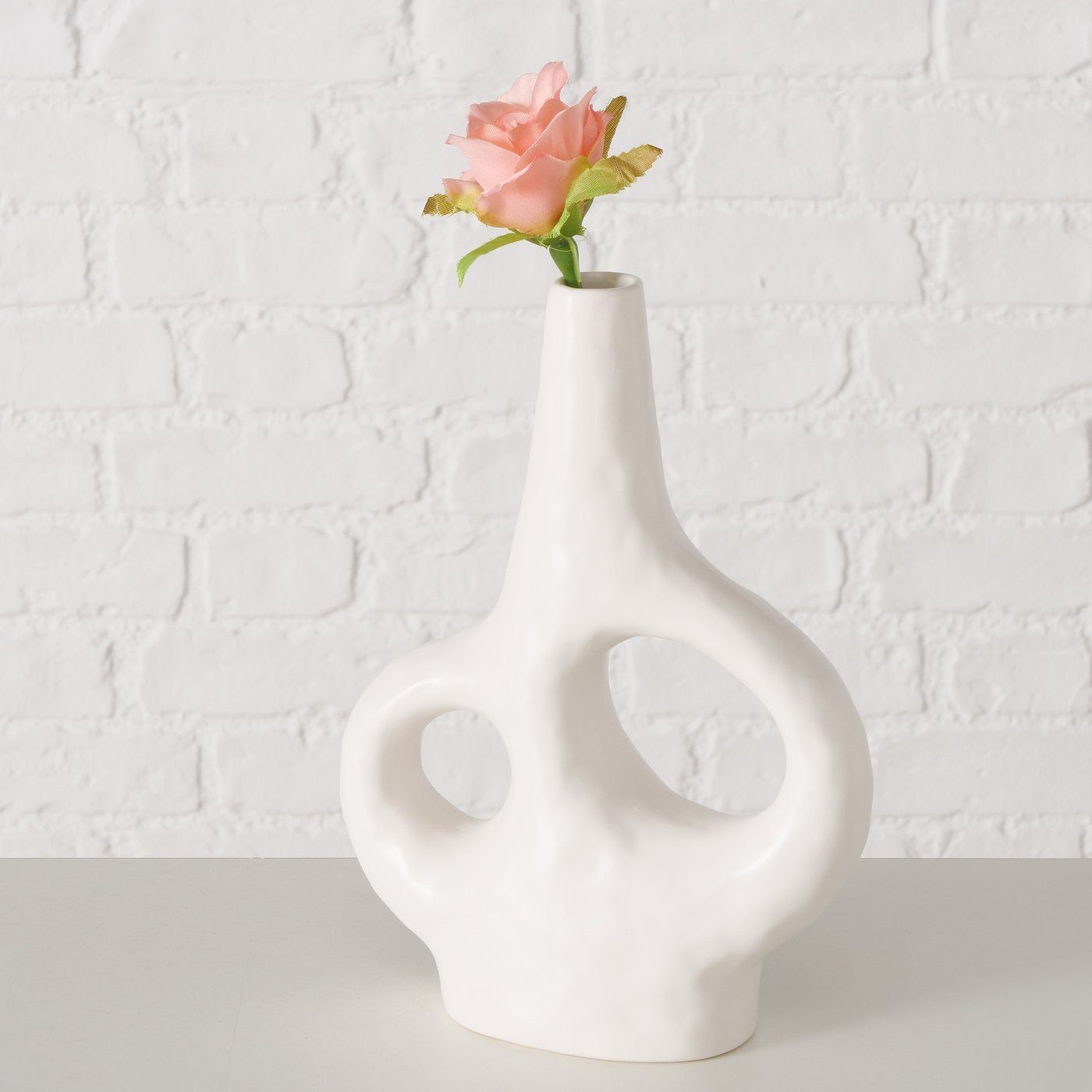 weiß, BOLTZE Keramik Dekovase Vase Blumenvase "Telony" (Steingut) in aus