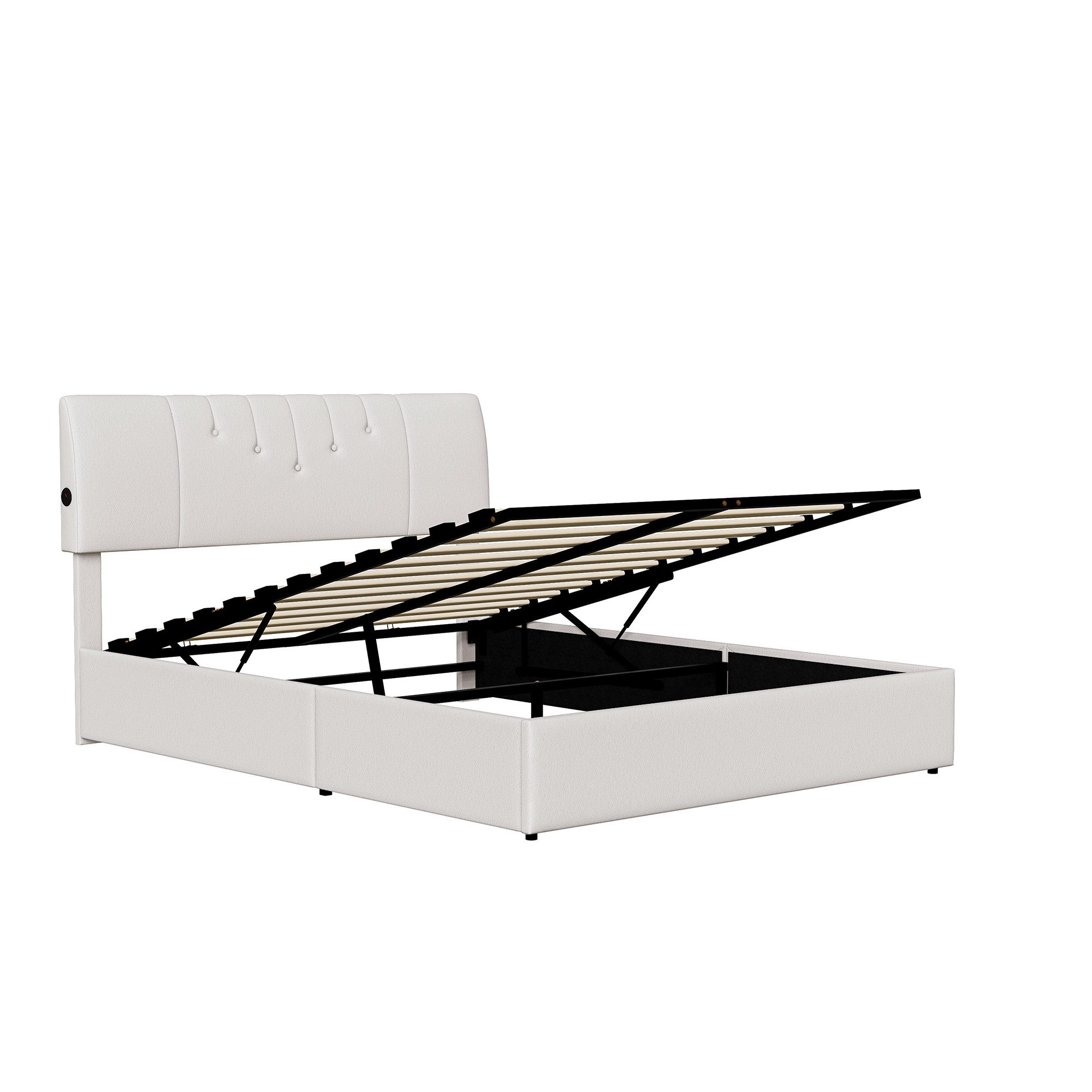 Gdood Polsterbett Stauraumbett Doppelbett LED, Teddy-Samt (1-tlg., 2 Type-C + 2 USB, Hydraulisch hebbarer Stauraum), Mit Bettkasten, USB-Anschluss, 160x200 cm