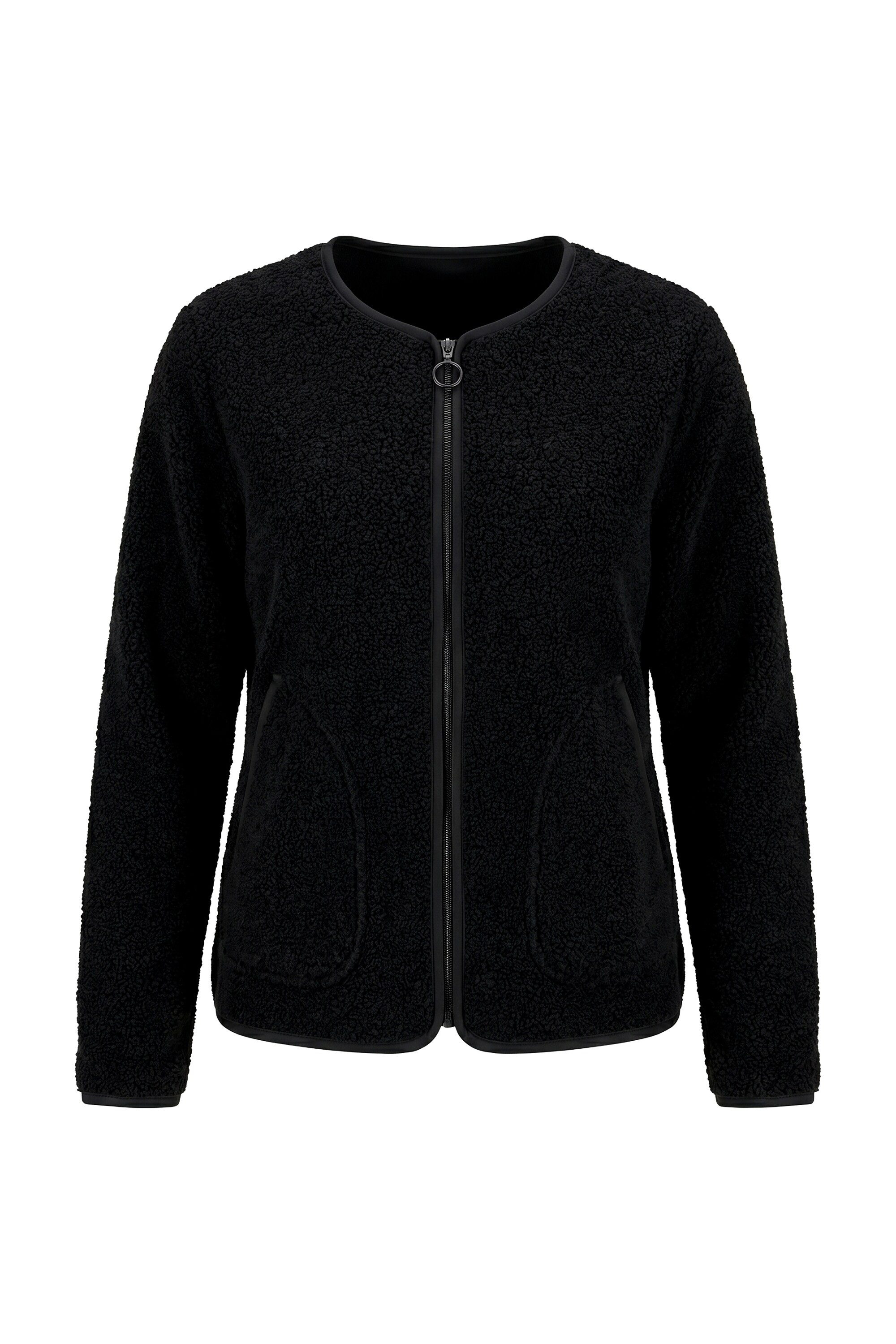 Ulla Popken Fleecejacke Teddyjacke Lederoptik-Piping Rundhals Langarm – Bild 2 von 3