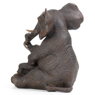 Moritz Dekofigur Deko-Figur Elefantenbaby sitz verspielt bei der Mutter aus Polyresin, Dekofigur aus Polyresin Dekoelement Dekoration Figuren