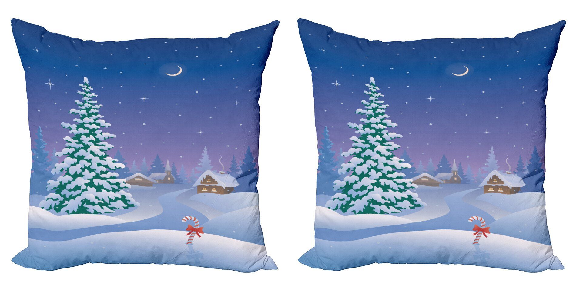 Doppelseitiger Snowy-Weg Winter (2 Karikatur Accent Vertikale Kissenbezüge Abakuhaus Modern Stück), Digitaldruck,