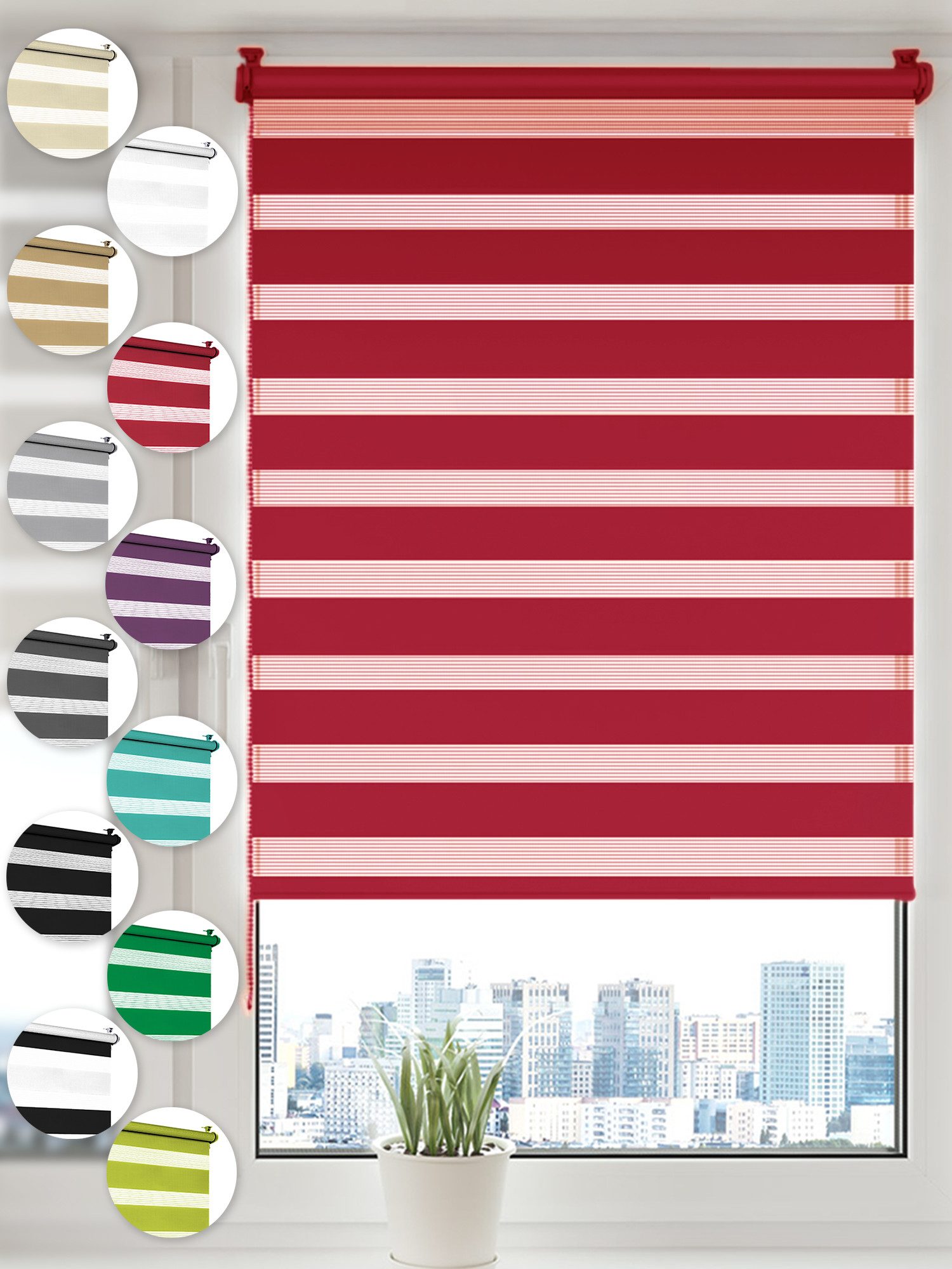 Doppelrollo Klemmfix ohne Bohren Роллы für Fenster und Tür Seitenzugrollo, Sonello, blickdicht, ohne Bohren, freihängend, Klemmfix, 30cm x 100cm Rot Duo Rollo, Lichtschutz, Jalousie mit Klemmträger