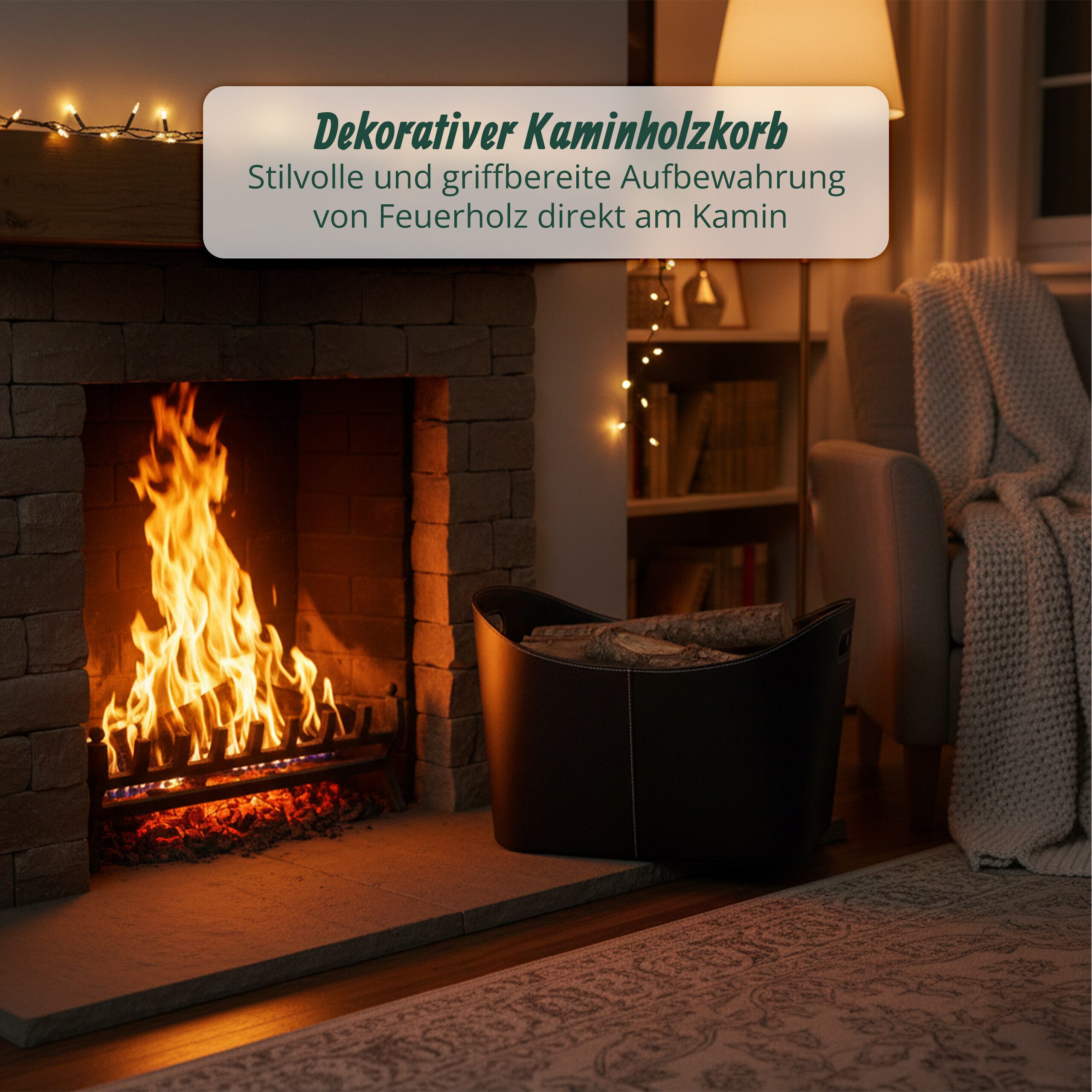relaxdays Kaminholzkorb Kunstleder schwarz (1 St), XL – Bild 2 von 5