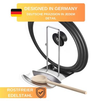 Thiru Geschirrständer Ablage für Deckel + Löffel aus rostfreiem Edelstahl mit tiefen Mulden, Tiefe Mulden, für Deckel mit ø 16-32 cm, einfache Montage