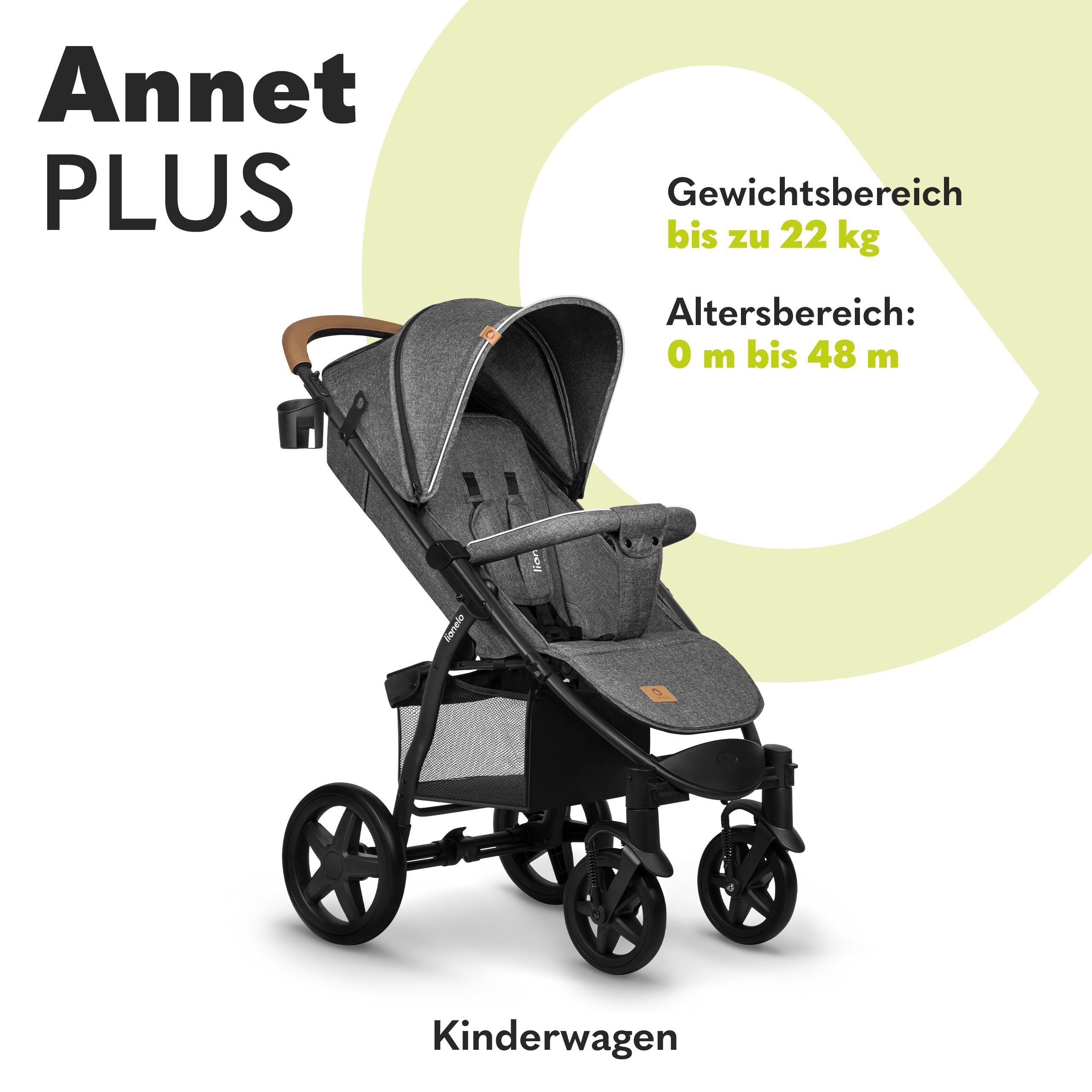 lionelo Kinder-Buggy ANNET PLUS, Fußdecke, großer Korb, ab 0 bis 36 Monate