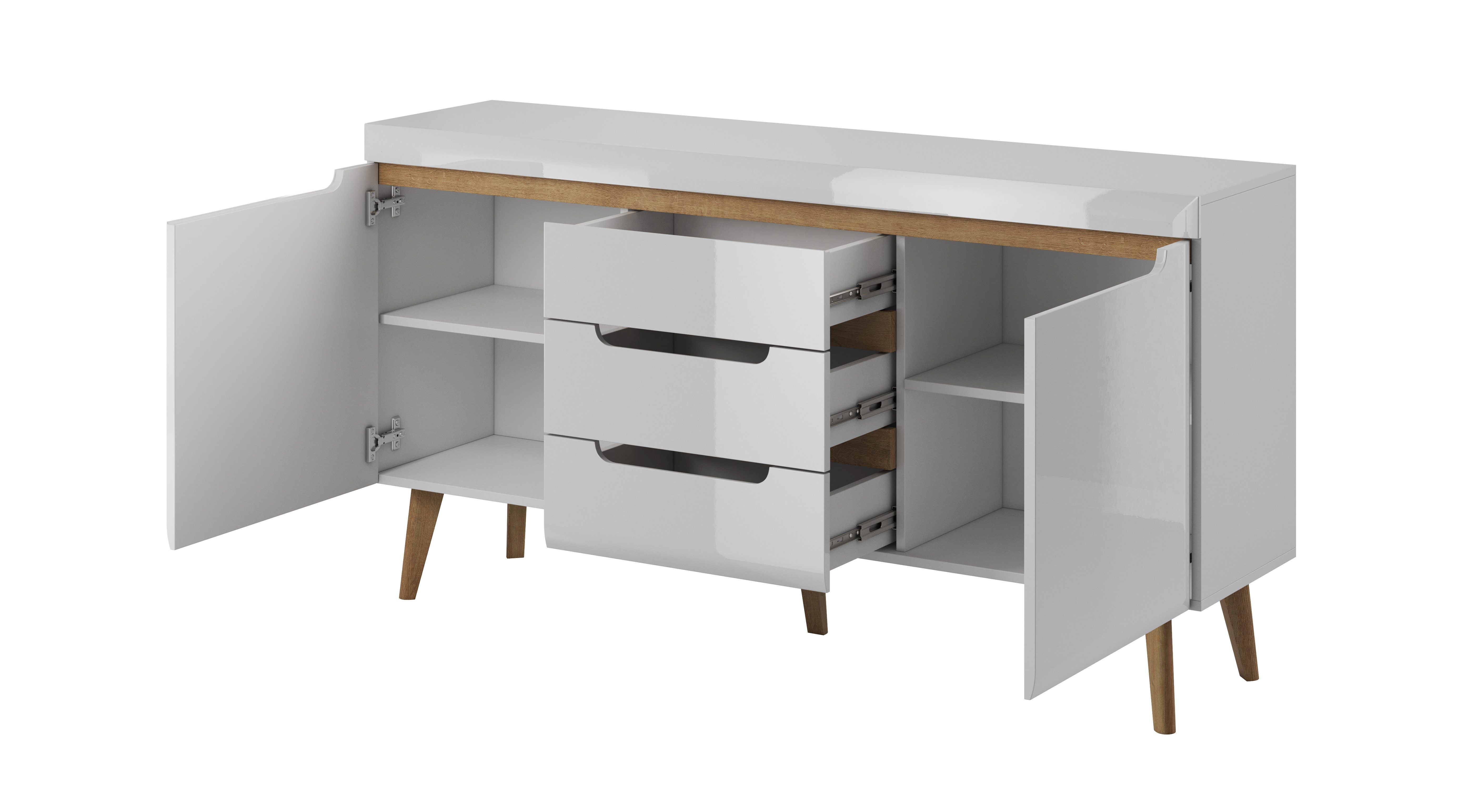 yourhouse24 Kommode Nordi 160x83x40 Artisan Eiche, Weiß/Eiche Riviera